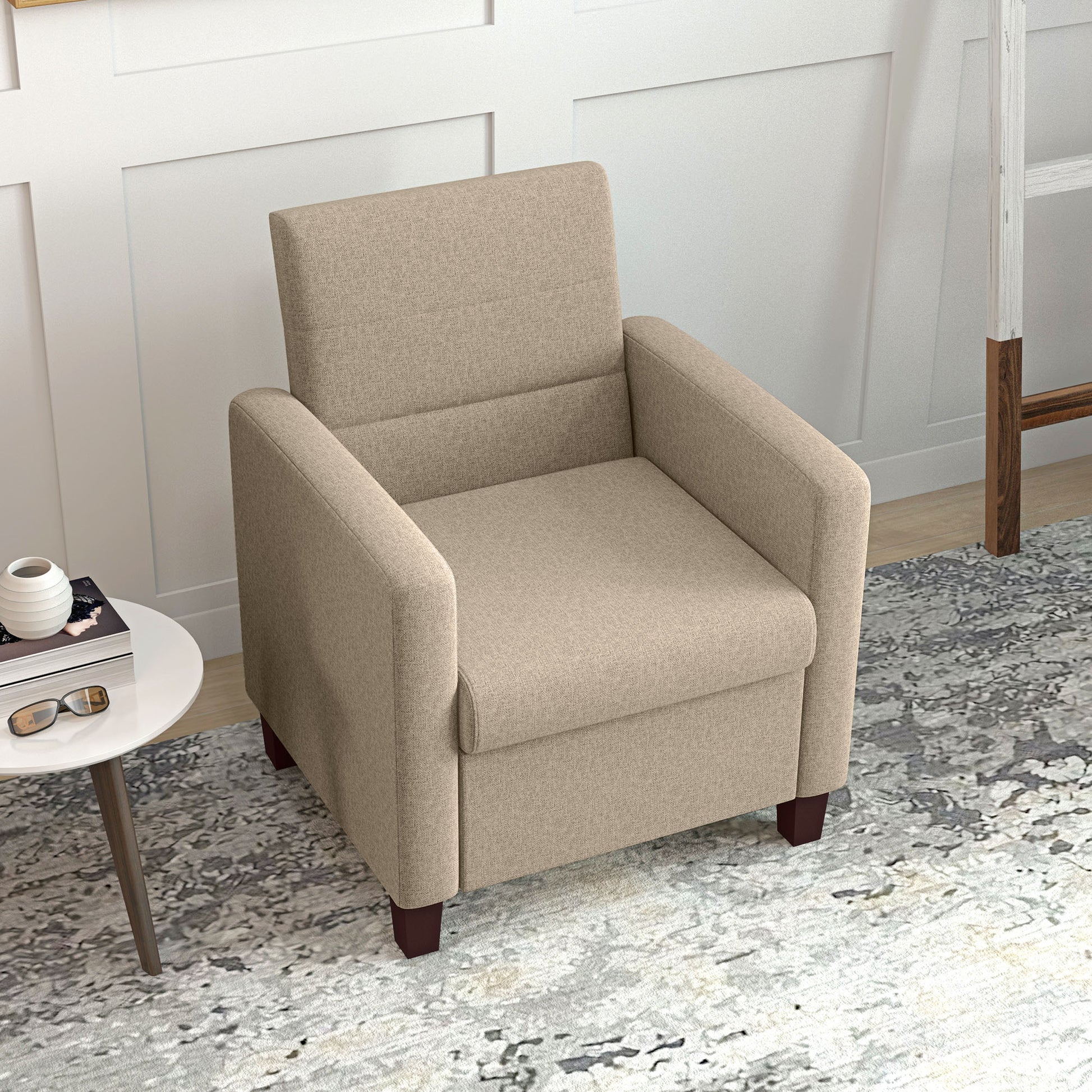 Fabric Accent Chair, Modern Armchair with Seat Cushion and Non-Slip Pads for Living Room, Bedroom, Light Brown Accent Chairs at Gallery Canada