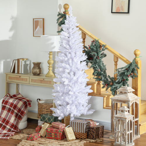 6ft Tall Pencil Artificial Christmas Tree with 479 Branch Tips with Steel Base, White