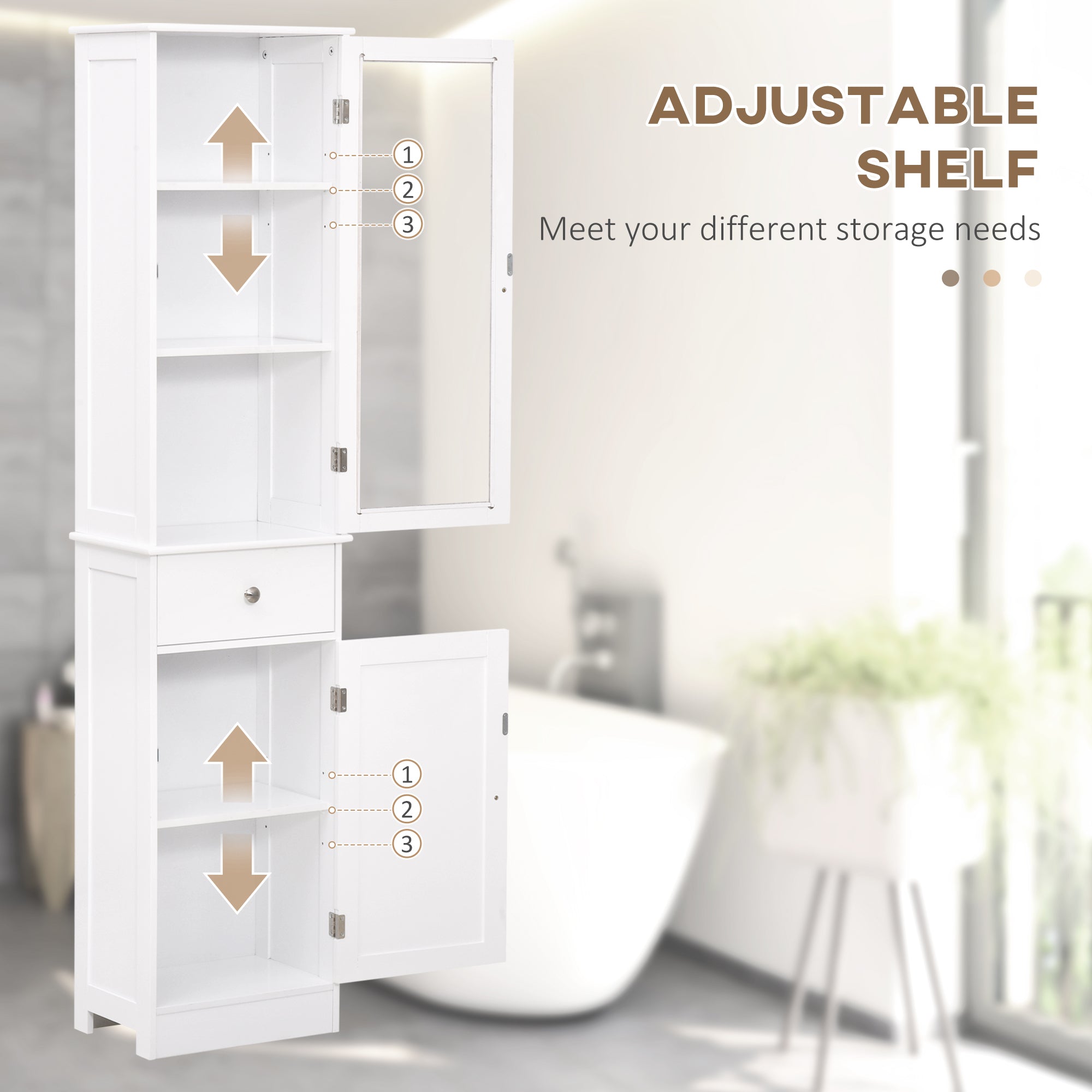 Bathroom Storage Cabinet with 3-tier Shelf Drawer, Floor Cabinet Free Standing Linen Tower Tall Slim Side Organizer Shelves, White Bathroom Cabinets   at Gallery Canada