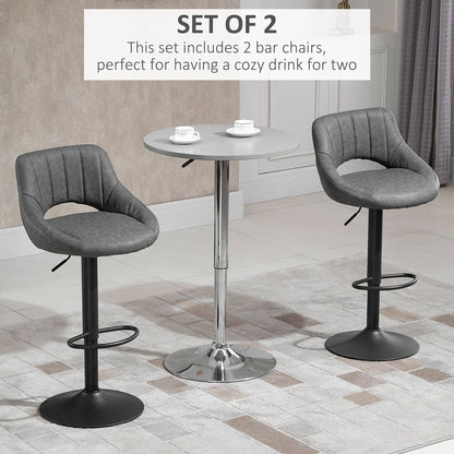 Bar Stools Set of 2, Swivel Counter Height Barstools with Adjustable Height, Faux Leather Upholstered Bar Chairs with Round Metal Base and Footrest, Grey - Gallery Canada