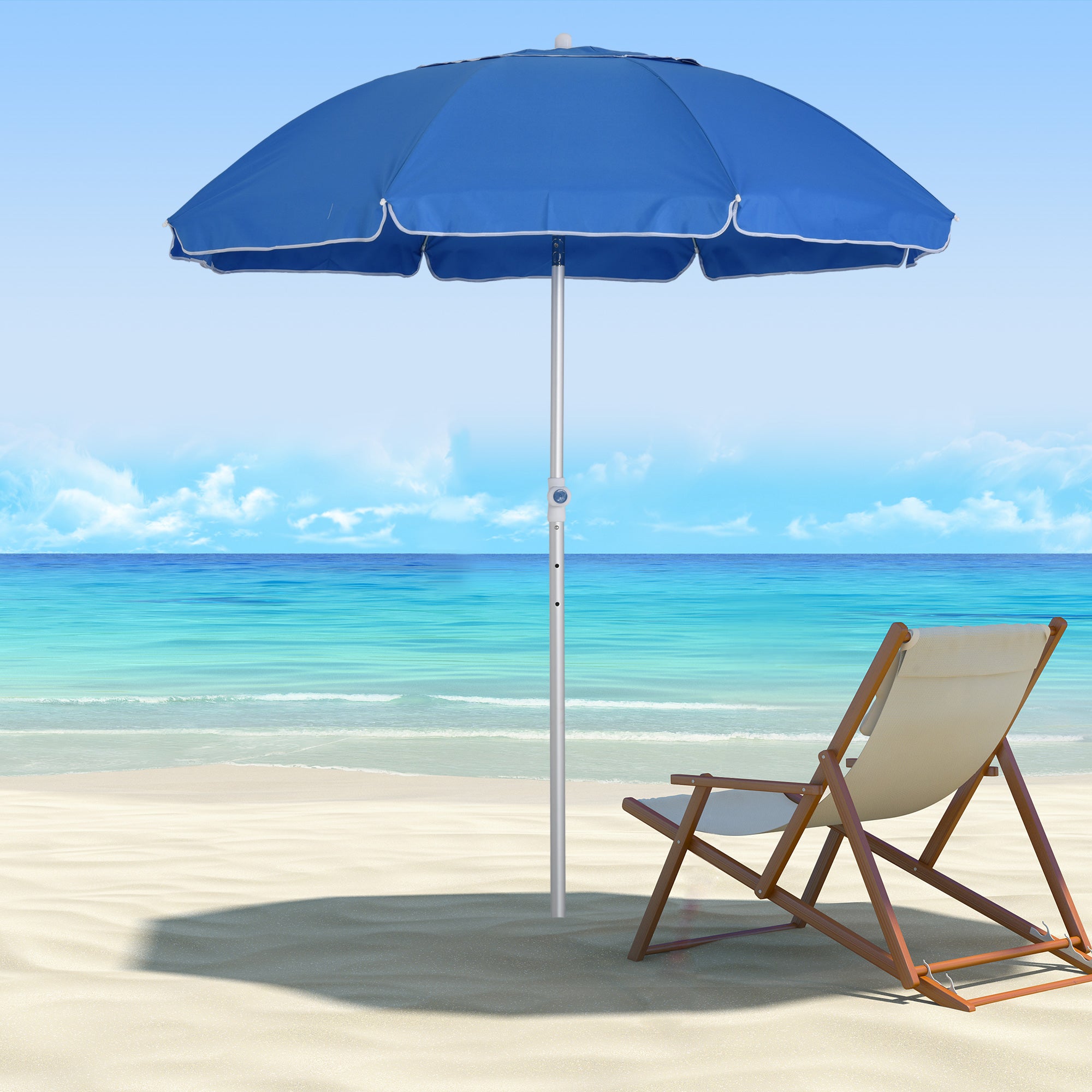Arc. 6.4ft Beach Umbrella with Aluminum Pole Pointed Design Adjustable Tilt Carry Bag for Outdoor Patio Blue Beach Umbrellas at Gallery Canada