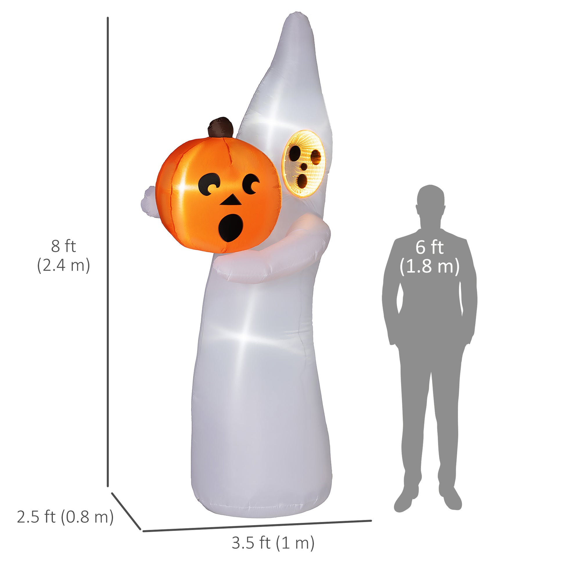 8ft Inflatable Halloween Ghost with Mirror Face Holding A Pumpkin, Outdoor Blow-Up Decoration, LED Garden Display Halloween Decorations   at Gallery Canada