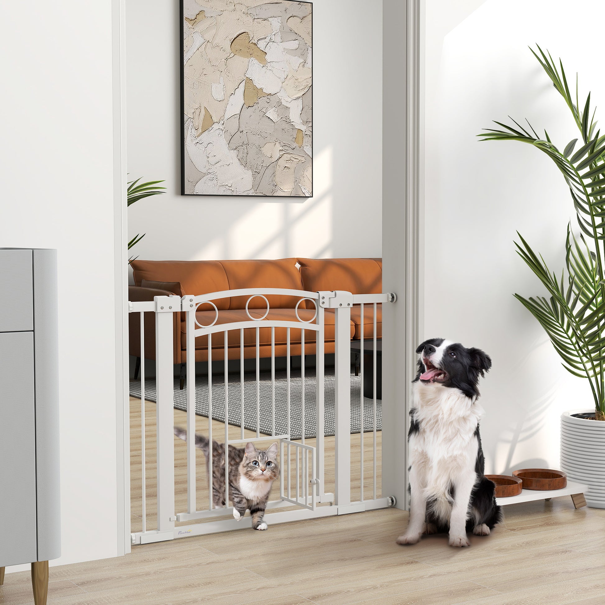 30" Extra Tall Dog Gate w/ Cat Door, 2 Extension Kits, for Doorways, Hallways, Stairways, 30"-41" Width Houses, Kennels & Pens White at Gallery Canada