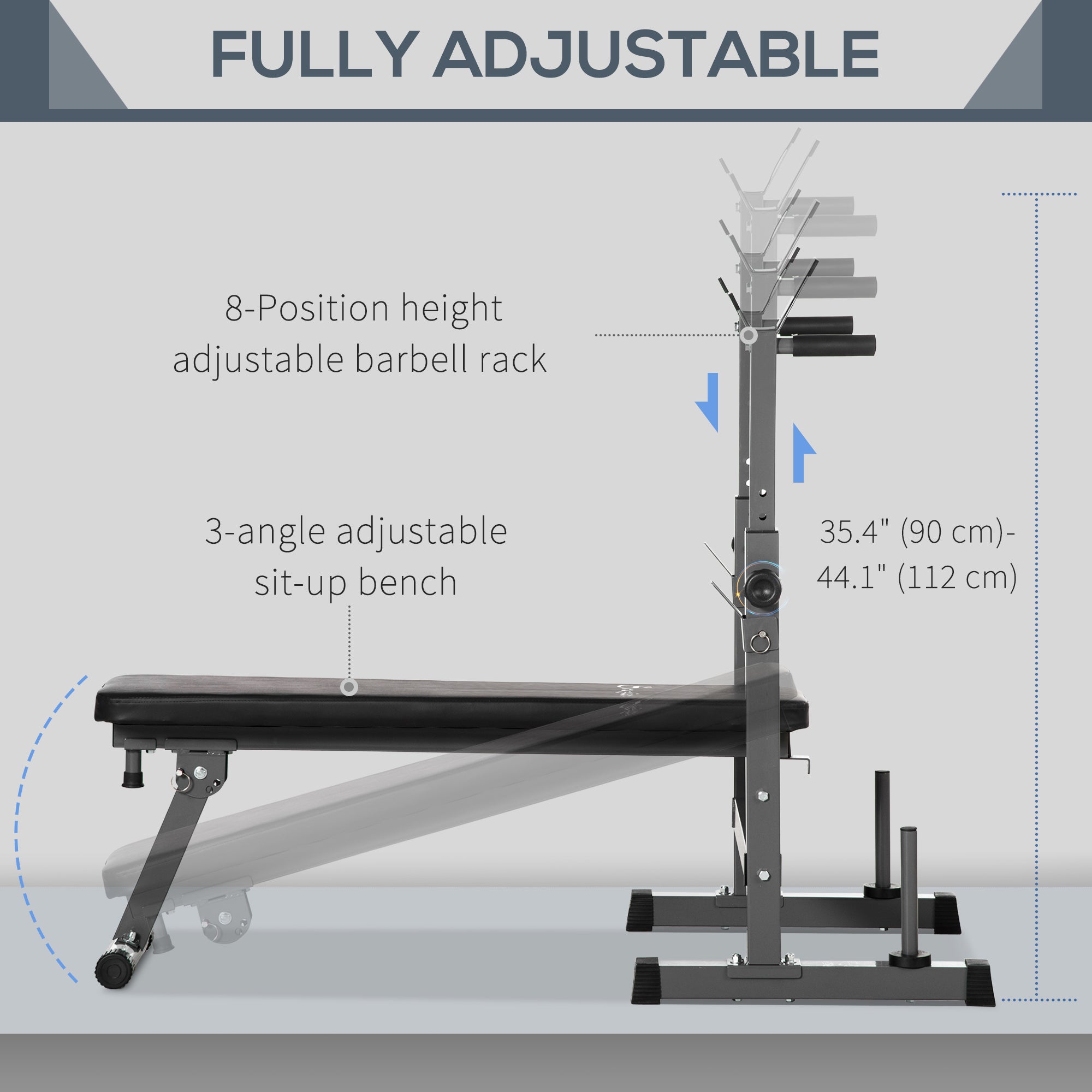 Adjustable Weight Bench, Foldable Bench Press with Barbell Rack and Dip Station for Home Gym, Strength Training Multiuse Workout Bench, Black and Grey Weight Benches at Gallery Canada