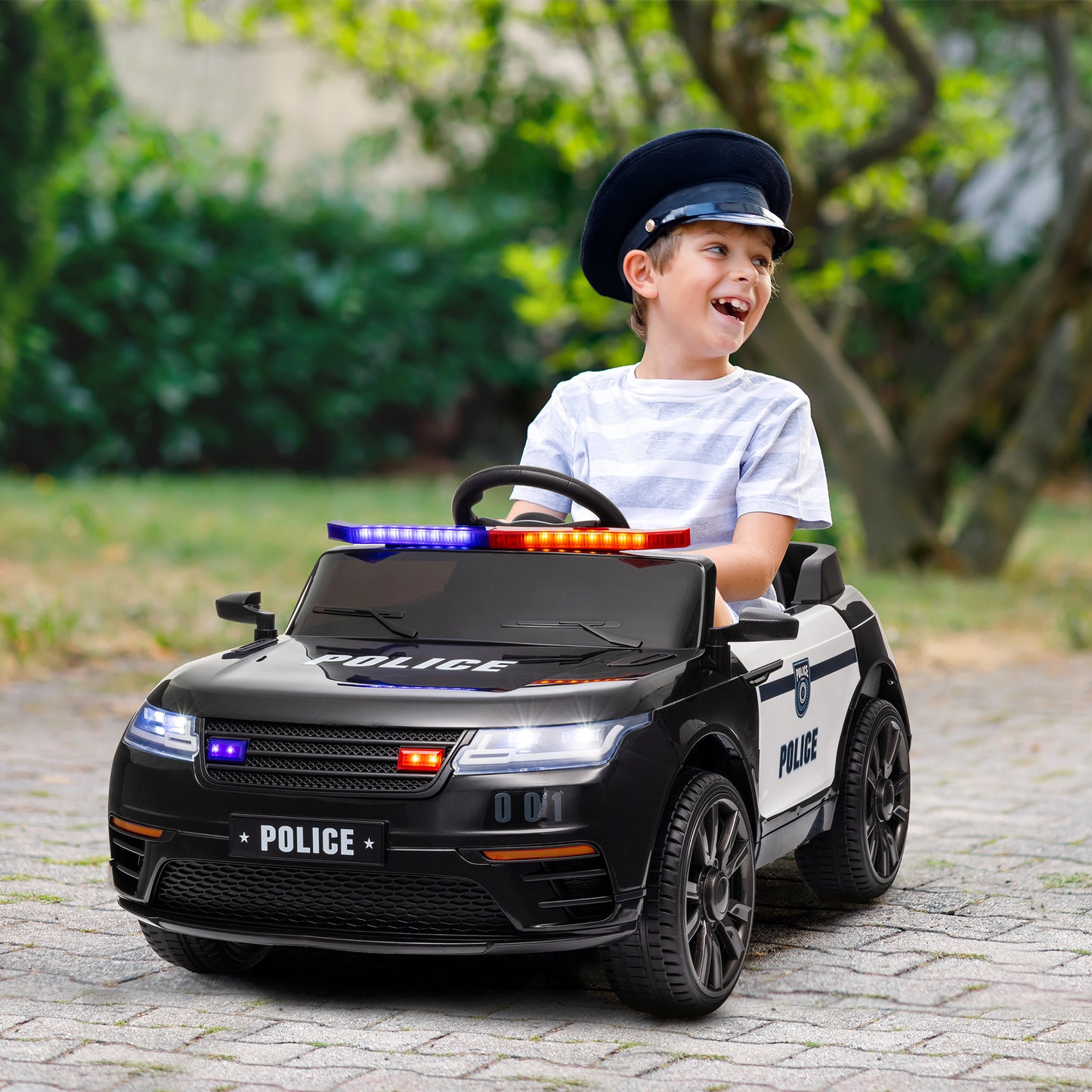 12V Kids Electric Police Car w/ Remote Control, Spring Suspension, Training Wheel, Siren, Music, Light, Horn, Black Electric Toy Cars Black  at Gallery Canada