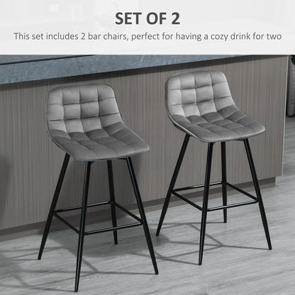 Bar Stools Set of 2, Fabric Upholstered Counter Height Bar Chairs, Kitchen Chairs with Back and Metal Legs, Grey Bar Stools   at Gallery Canada