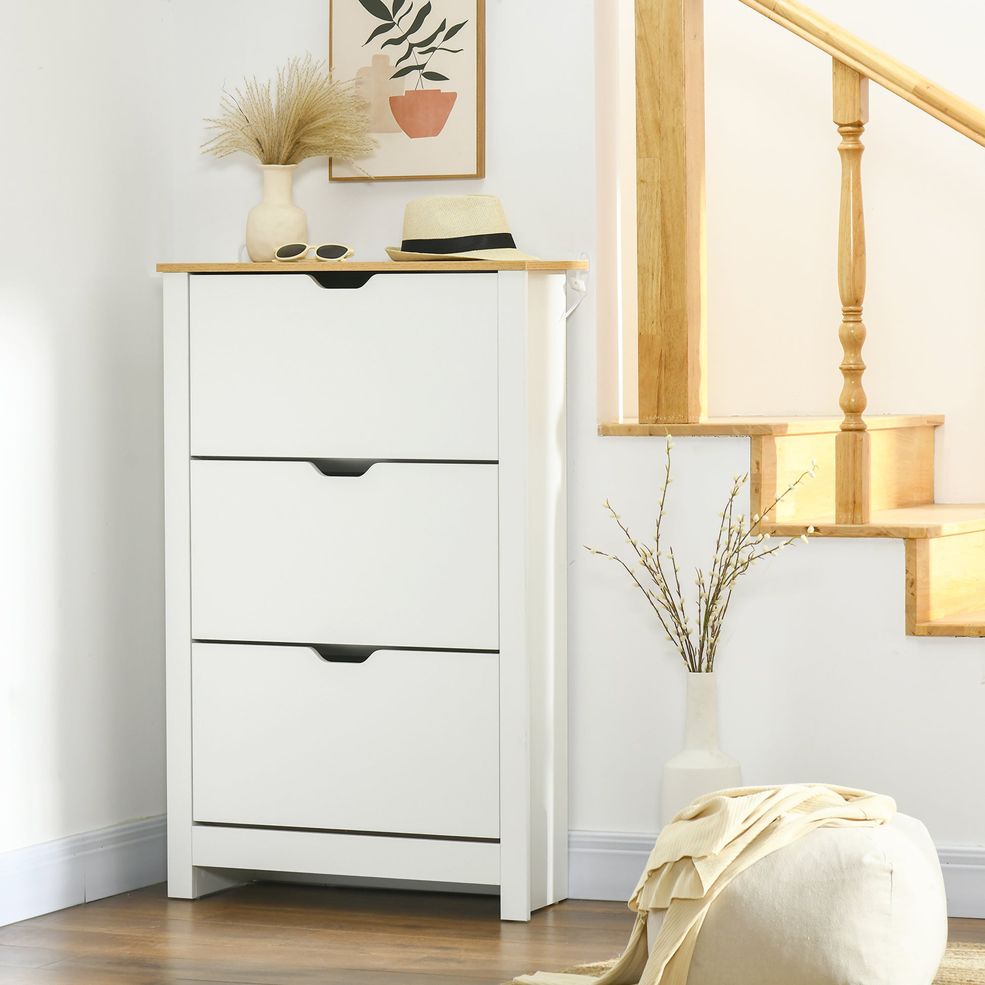 Shoe Storage Cabinet with 3 Flip Drawers and Adjustable Shelves for 18 Pairs of Shoes, White Shoe Storage Cabinets & Racks   at Gallery Canada