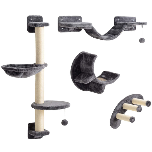 Cat Wall Shelf with Scratching Post, Play Balls, Platforms, Dark Grey Cat Climbing Wall at Gallery Canada