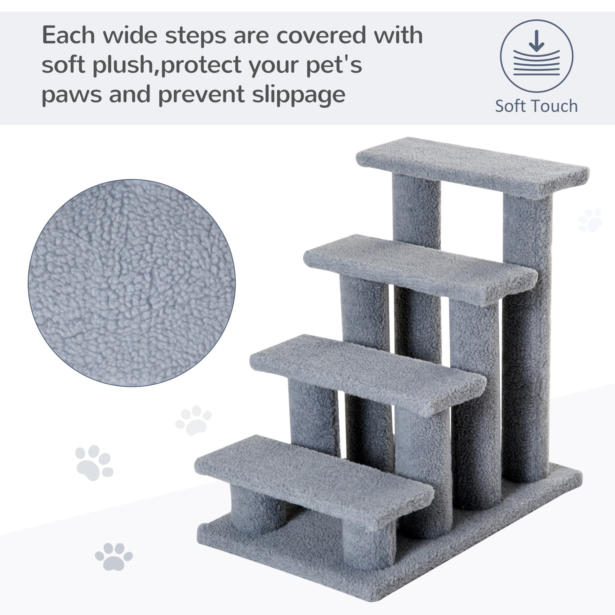 4-Step Multi-Level Carpeted Cat Scratching Post Pet Stairs, Grey Cat Stairs   at Gallery Canada