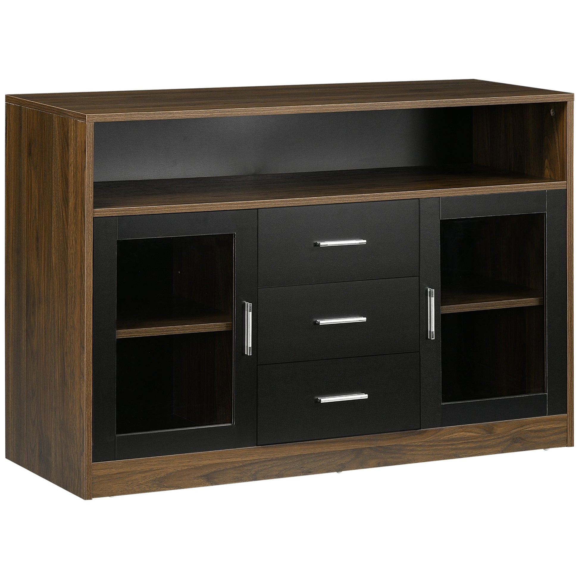Buffet Cabinet, Glass Door Accent Sideboard with 3 Storage Drawers, Interior Adjustable Shelves, Console Table, Black and Natural Bar Cabinets   at Gallery Canada