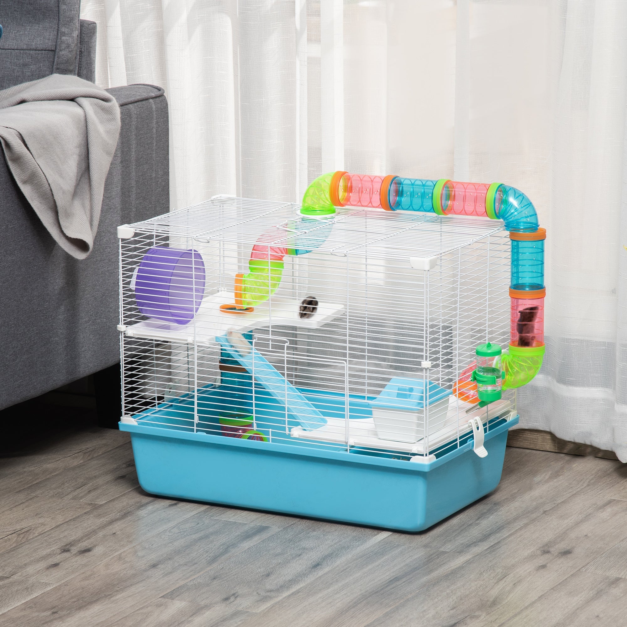 3-Tier Large Toy-Filled Steel Small Animal Cage, Includes Exercise Wheel, Water Bottle, Food Dish, Light Blue Hamster Cages   at Gallery Canada