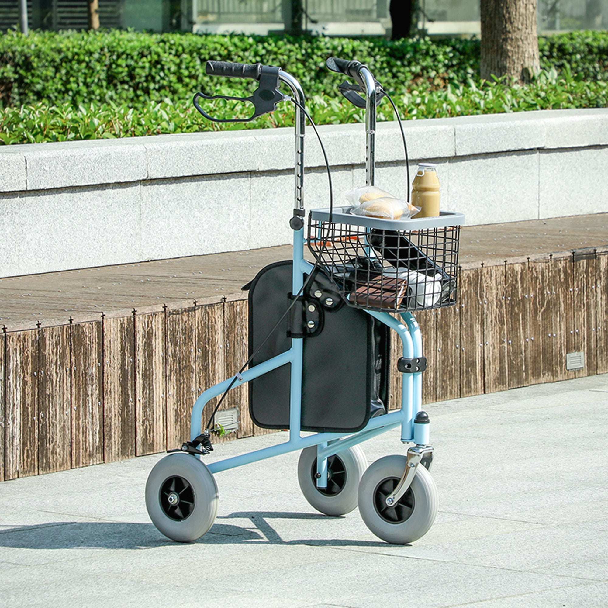 Upright Walker Up Rollator, Rolling Walker with Wheels, Storage Bag, Tray, Adjustable Handle Height, Blue Knee Walker & Wheelchair Ramps   at Gallery Canada