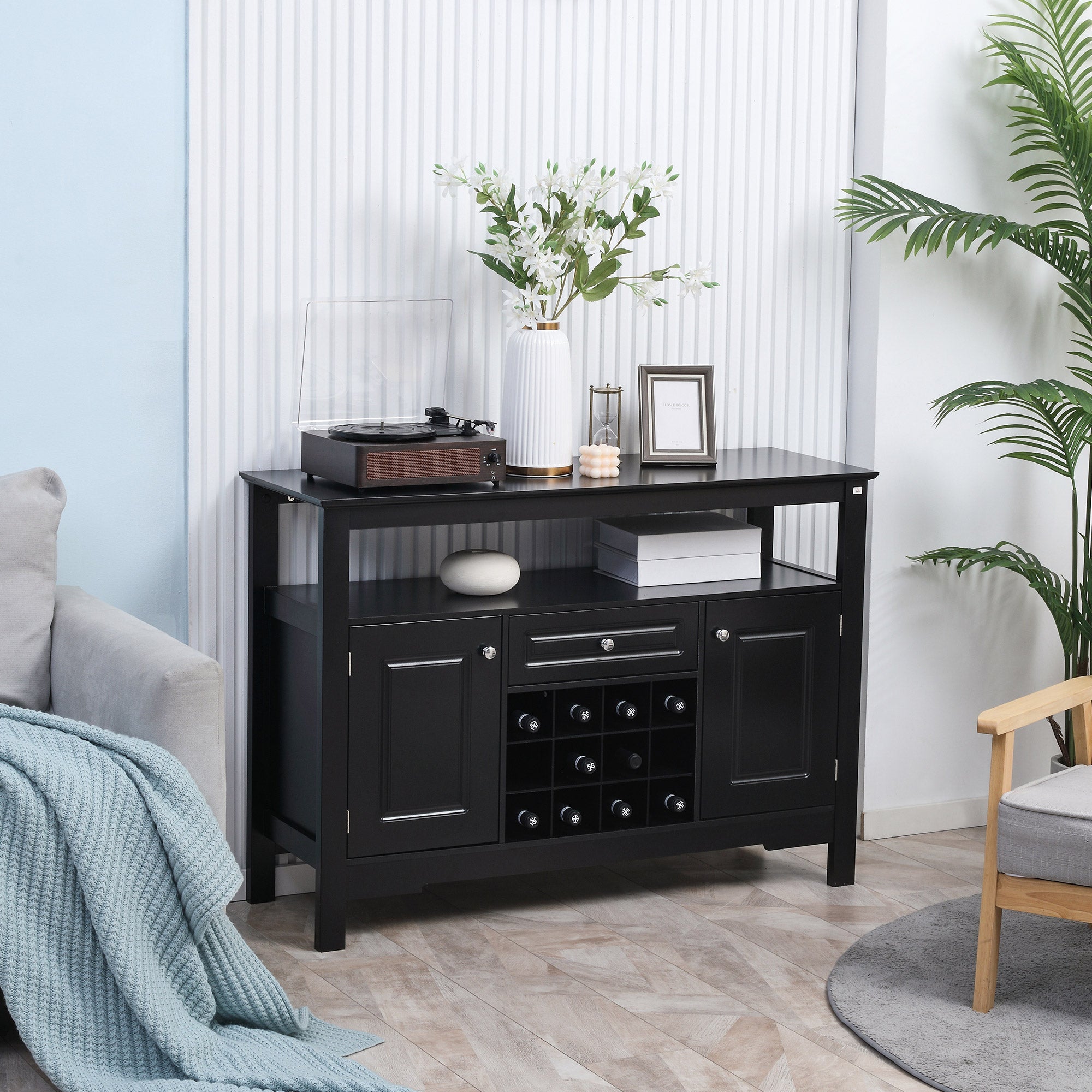 Sideboard Buffet Credenza Storage Cabinet with Drawer and Removable Wine Rack, Black Bar Cabinets   at Gallery Canada