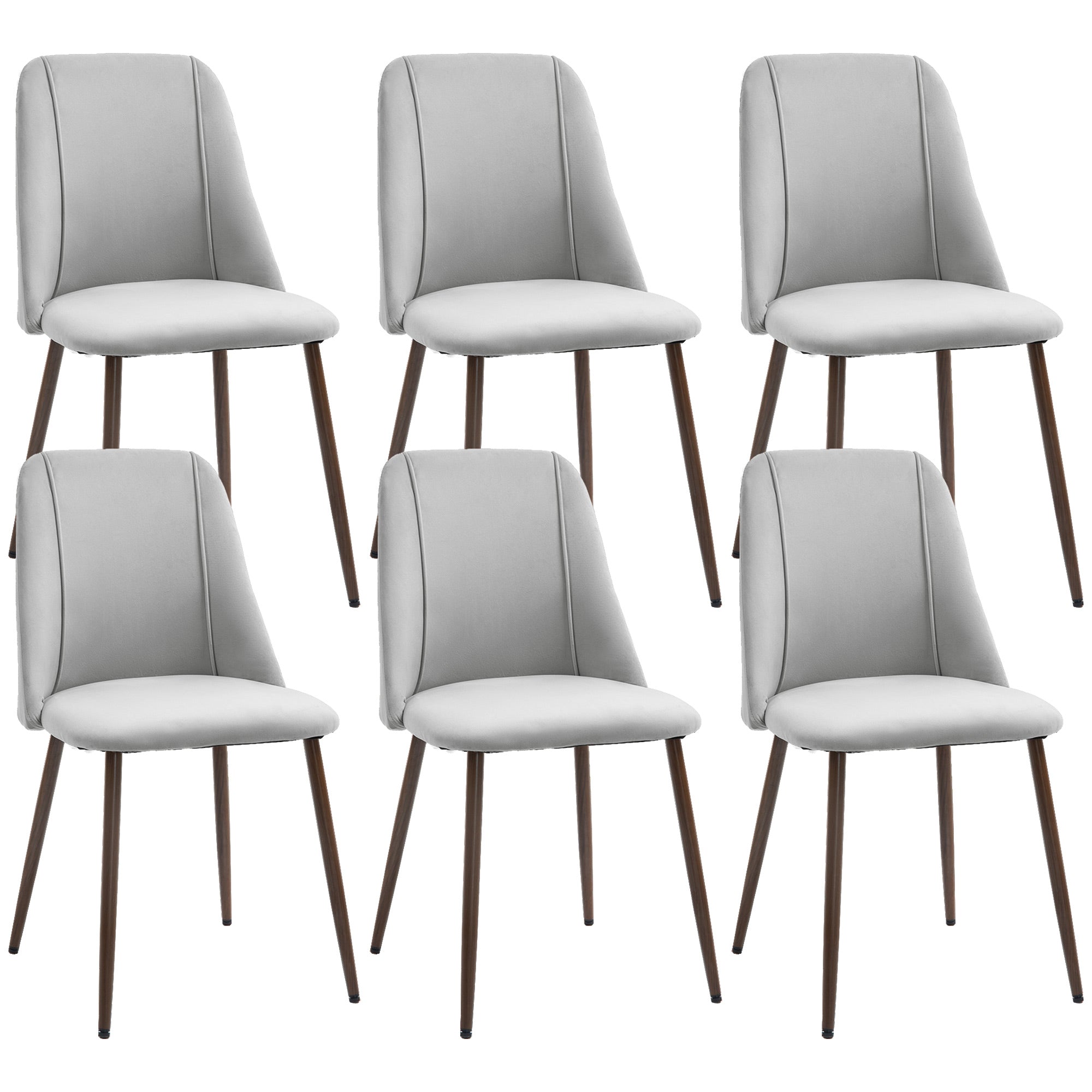 Upholstered Dining Chairs Set of 6, Velvet Accent Chair with Back and Wood-grain Steel Leg for Kitchen, Grey Dining Chairs at Gallery Canada