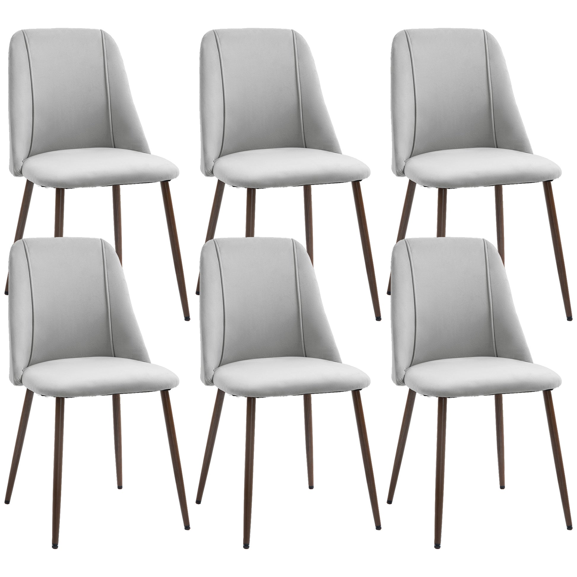 Upholstered Dining Chairs Set of 6, Velvet Accent Chair with Back and Wood-grain Steel Leg for Kitchen, Grey Dining Chairs at Gallery Canada