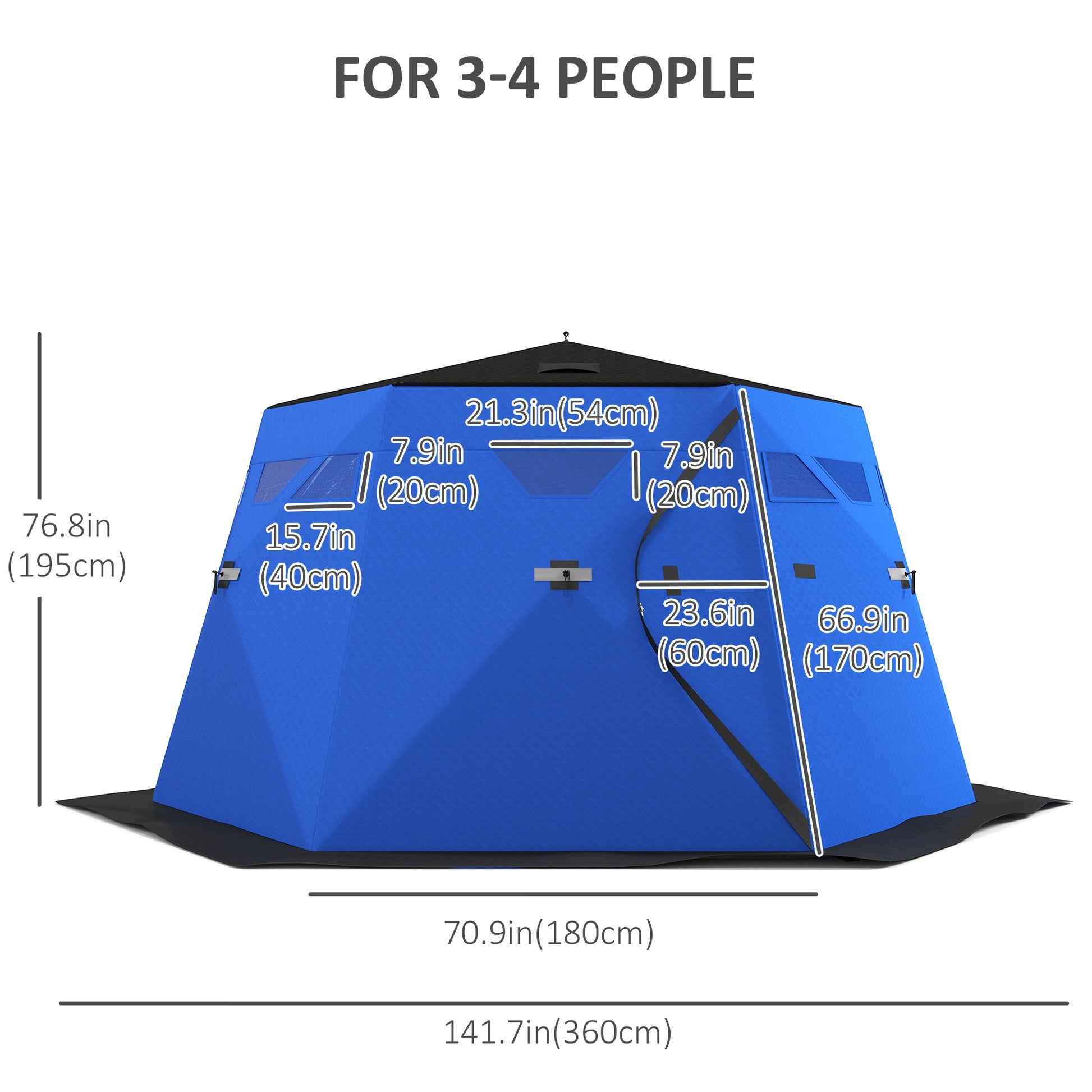 4 Person Insulated Ice Fishing Shelter, Pop-Up Portable Ice Fishing Tent with Carry Bag and Two Doors for -22℉, Blue Ice Fishing Tents   at Gallery Canada