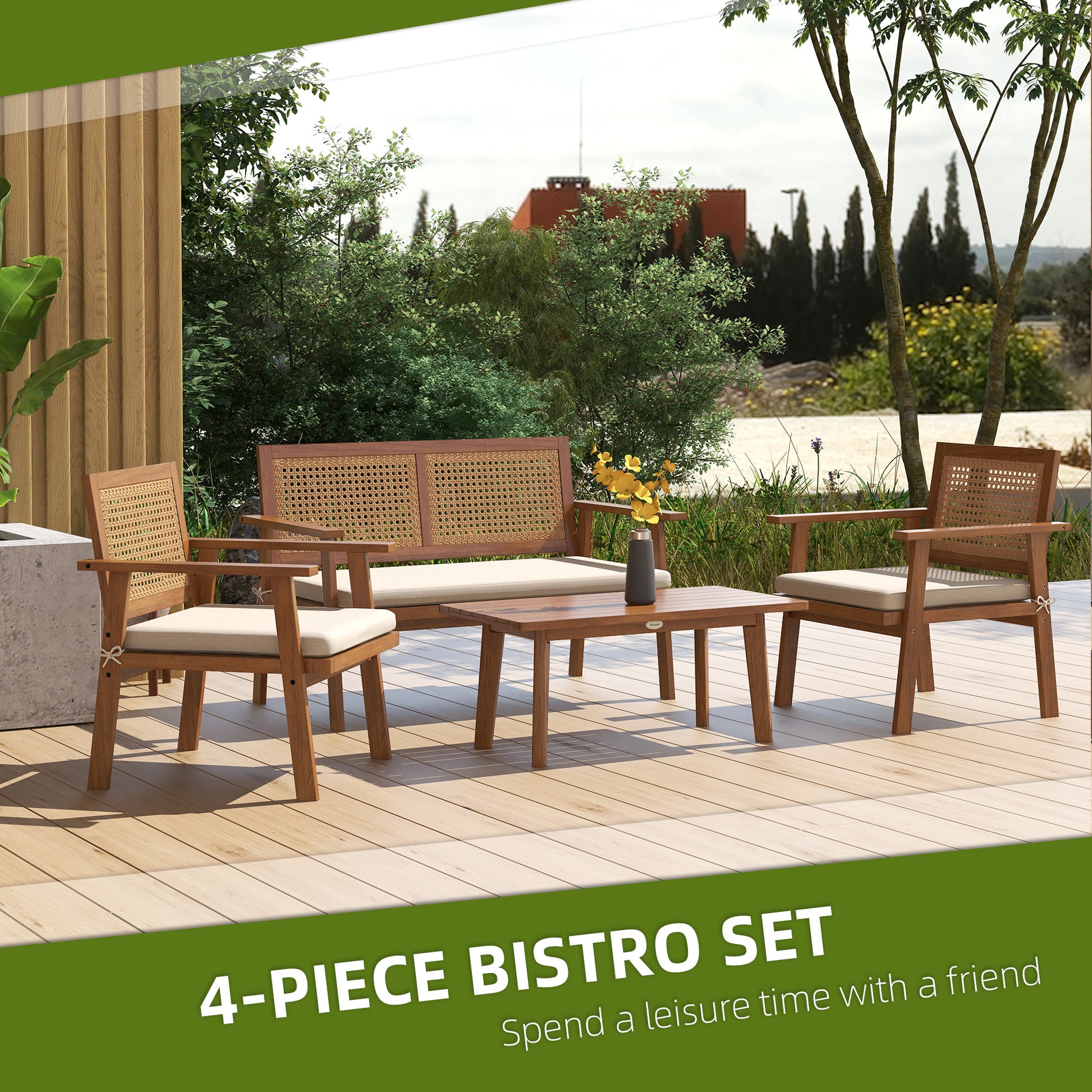 4 Pcs Patio Furniture Set Wicker Furniture Set w/ Seat Cushions with Loveseat Sofa, Seat Cushions for Garden, Backyard Bistro Sets   at Gallery Canada