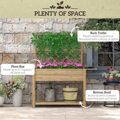 Wood Planter with Trellis for Climbing Plants, Raised Garden Bed with Foldable Shelves, 55.1" x 17.7" x 59.4", Natural Raised Garden Beds   at Gallery Canada