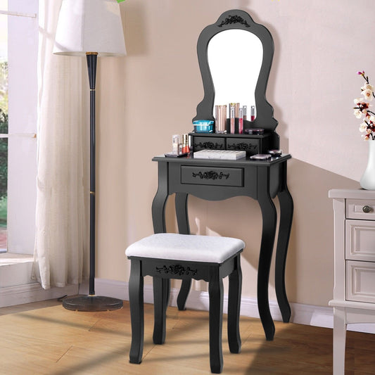 Makeup Dressing Table and Bench 3 Drawers and Cushioned Stool for Girls, Black Makeup Vanities   at Gallery Canada