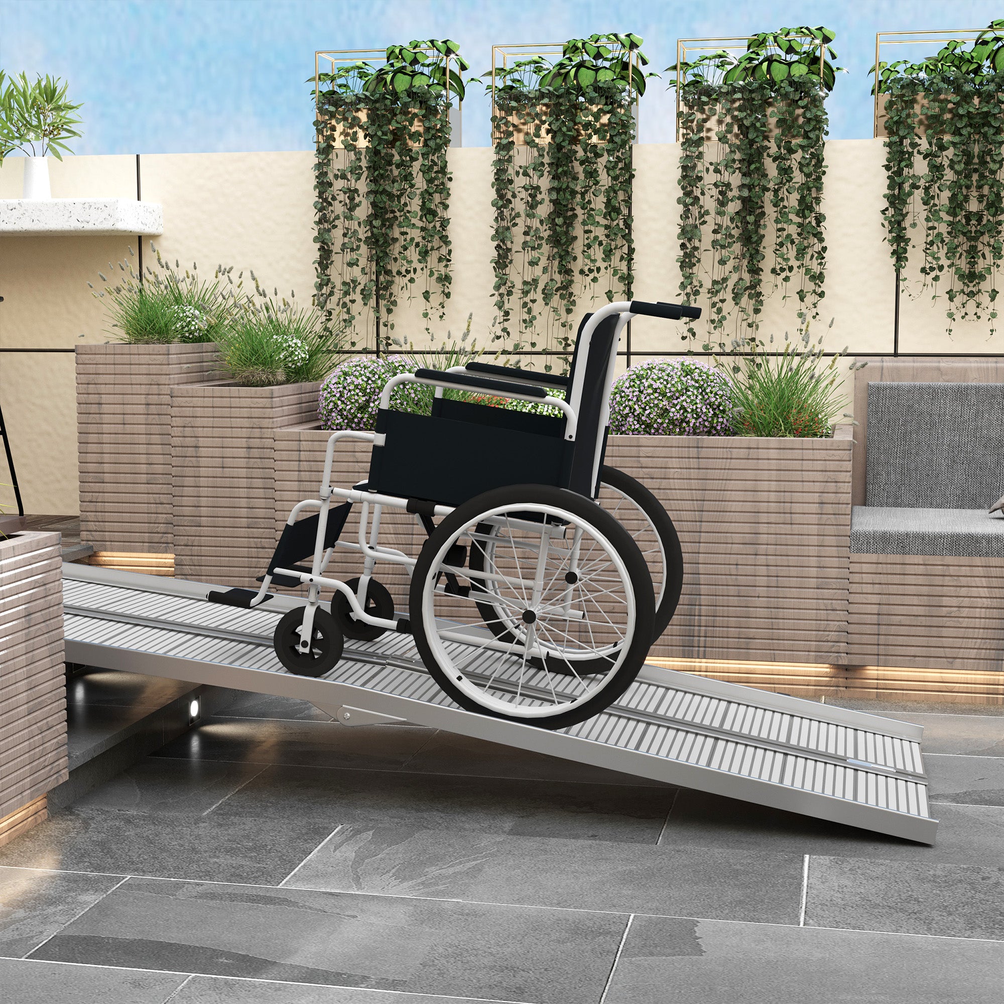 8' Foldable Handicap Ramp for Home, Steps, Doorways, Aluminum Portable Wheelchair Ramp, Textured Threshold Ramp, Silver Knee Walker & Wheelchair Ramps at Gallery Canada