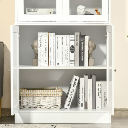 Bookcase Storage Cabinet with Doors, Modern Tall Bookshelf with 2 Adjustable Shelves, Display Unit for Study, Living Room, Office, White White Bookshelves   at Gallery Canada