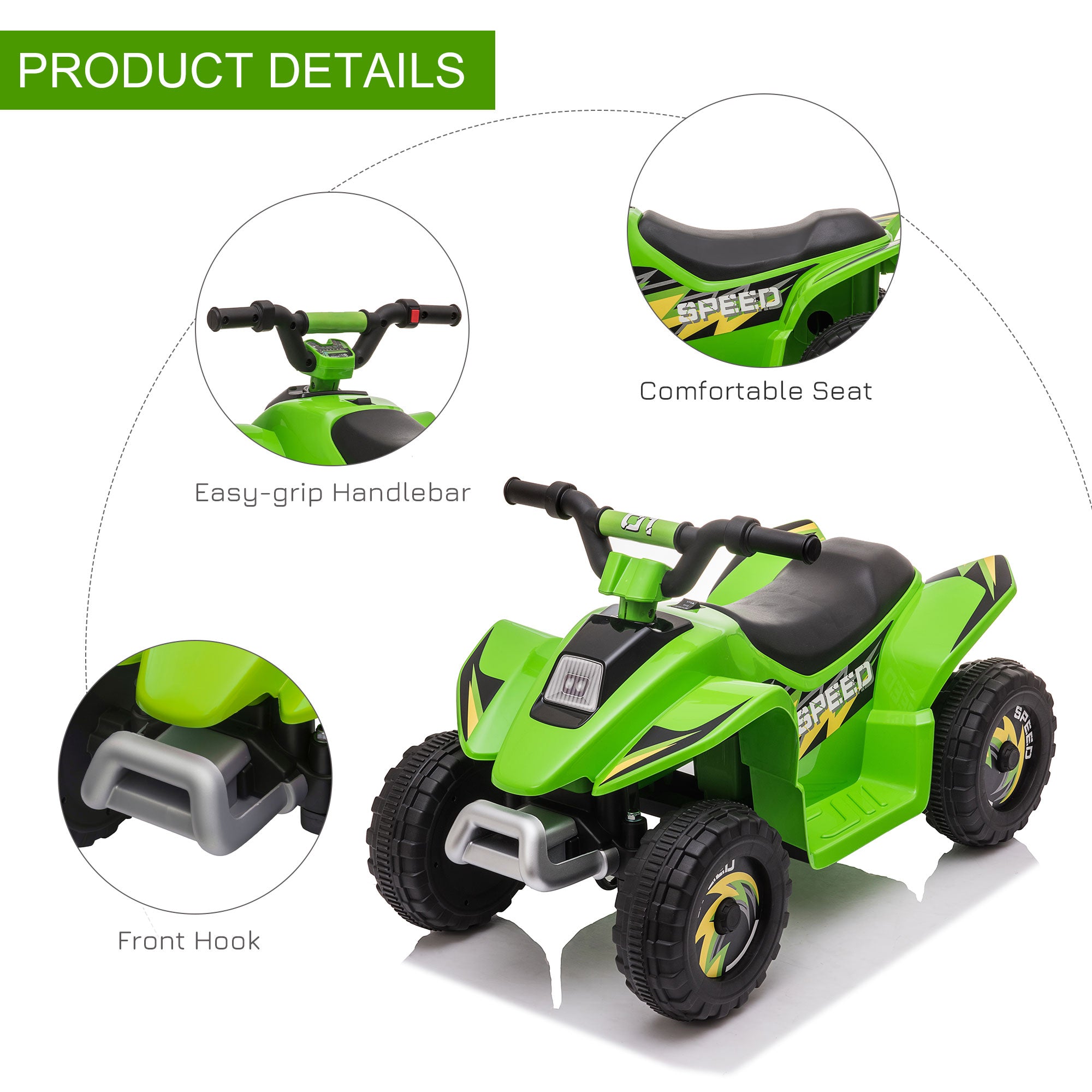 Kids Ride on ATV, 6V Battery Powered Quad Car with Forward, Reverse Switch, for Boys Girls 18-36 Months, Green Electric Toy Cars   at Gallery Canada