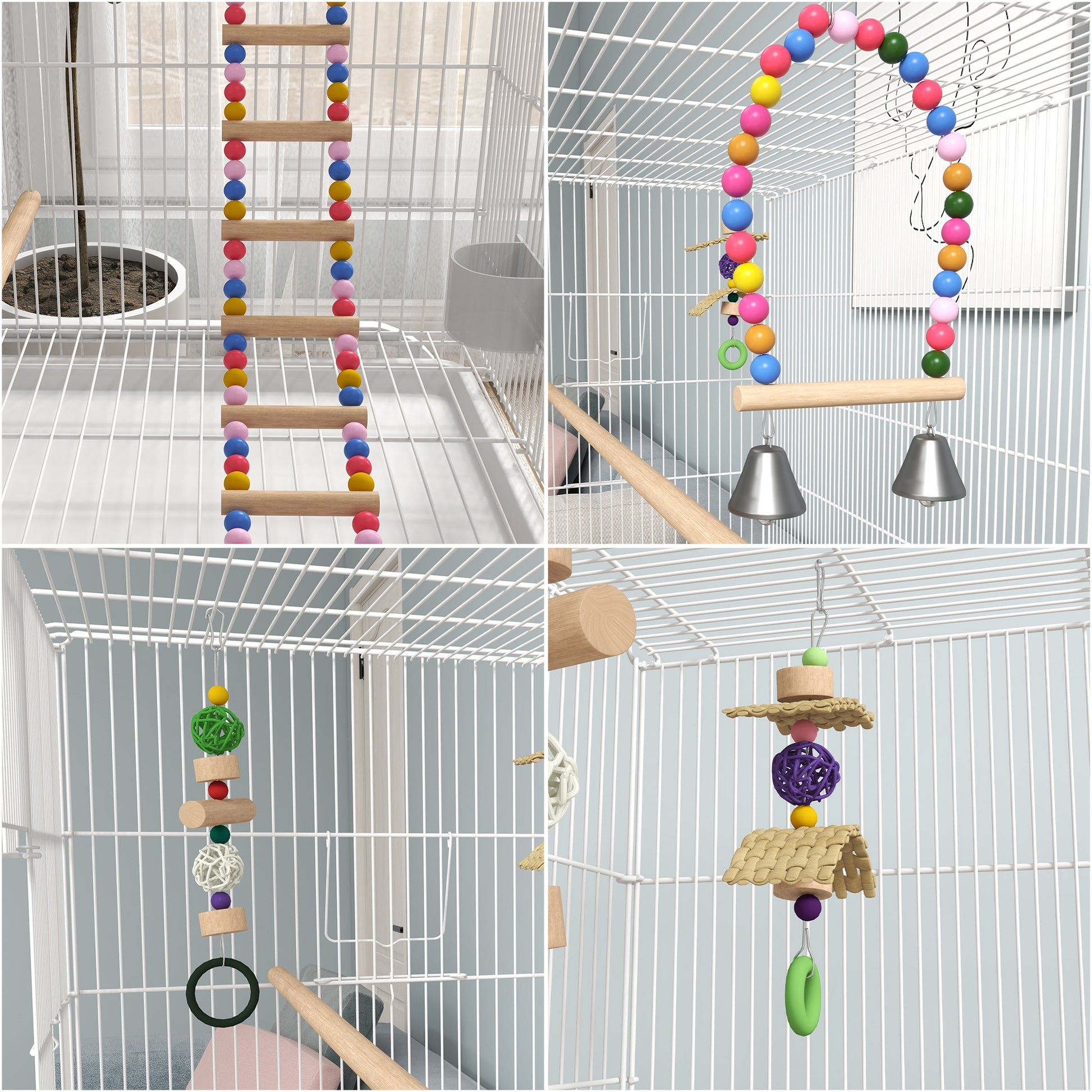 52" Bird Cage with Rolling Stand, Toys, for Budgies Canaries White Bird Cages   at Gallery Canada