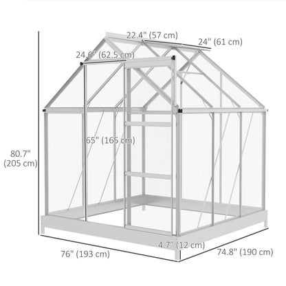 6' x 6' Walk-In Greenhouse, Polycarbonate Greenhouse with Sliding Door, Window, Aluminium Frame, Foundation, Silver Walk In Greenhouses Multi Colour  at Gallery Canada