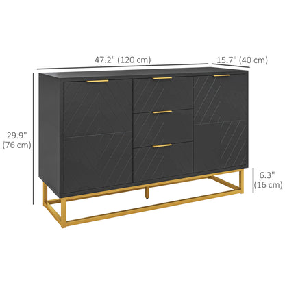 Sideboard Storage Cabinet with 3 Drawers, Adjustable Shelves and Doors, Kitchen Buffet Cabinet for Dining Room, Black Kitchen Pantry Cabinets   at Gallery Canada