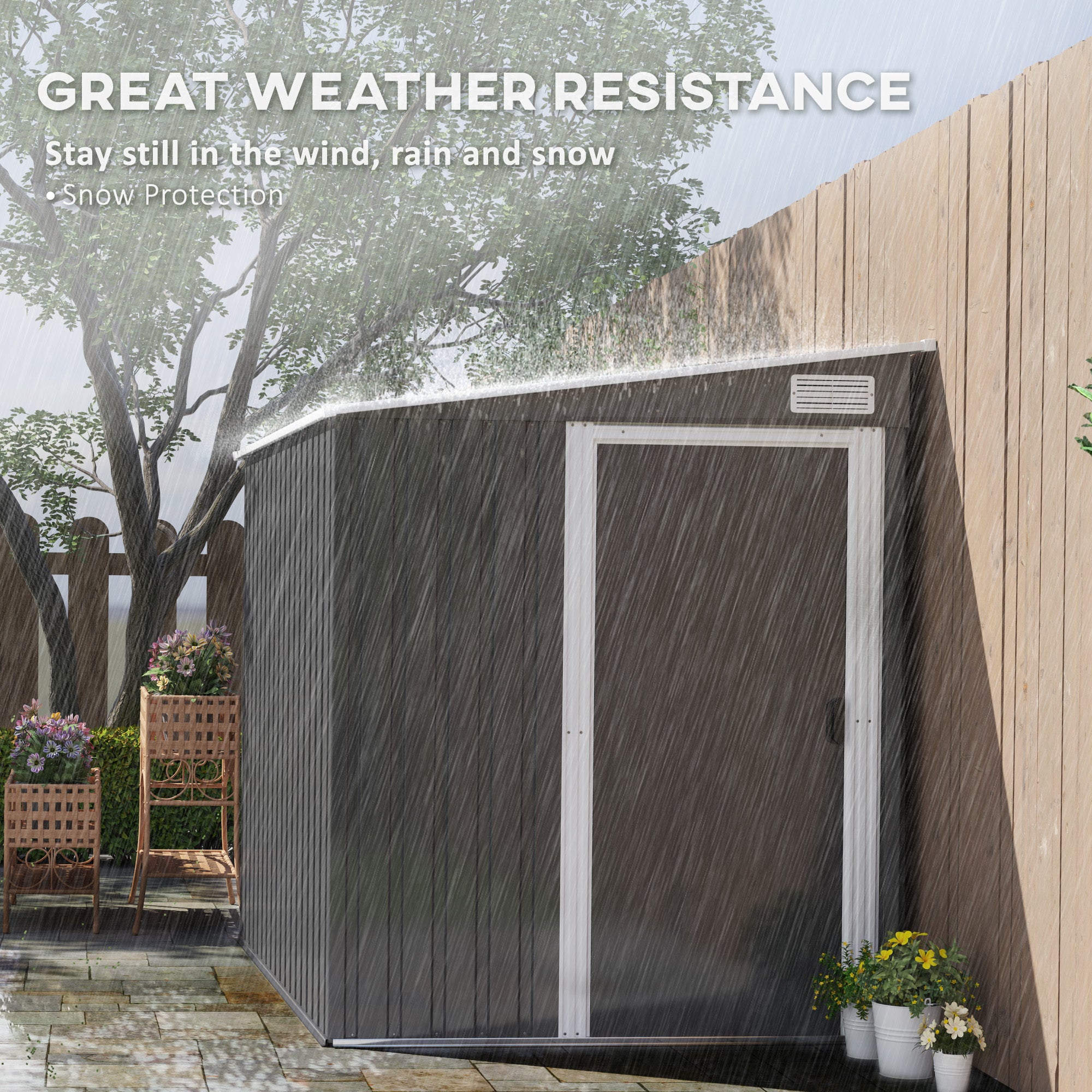 5'x7' Lean to Galvanized Metal Shed with Foundation, Garden Tool Storage House with Sliding Door and 2 Vents, Dark Grey Sheds at Gallery Canada