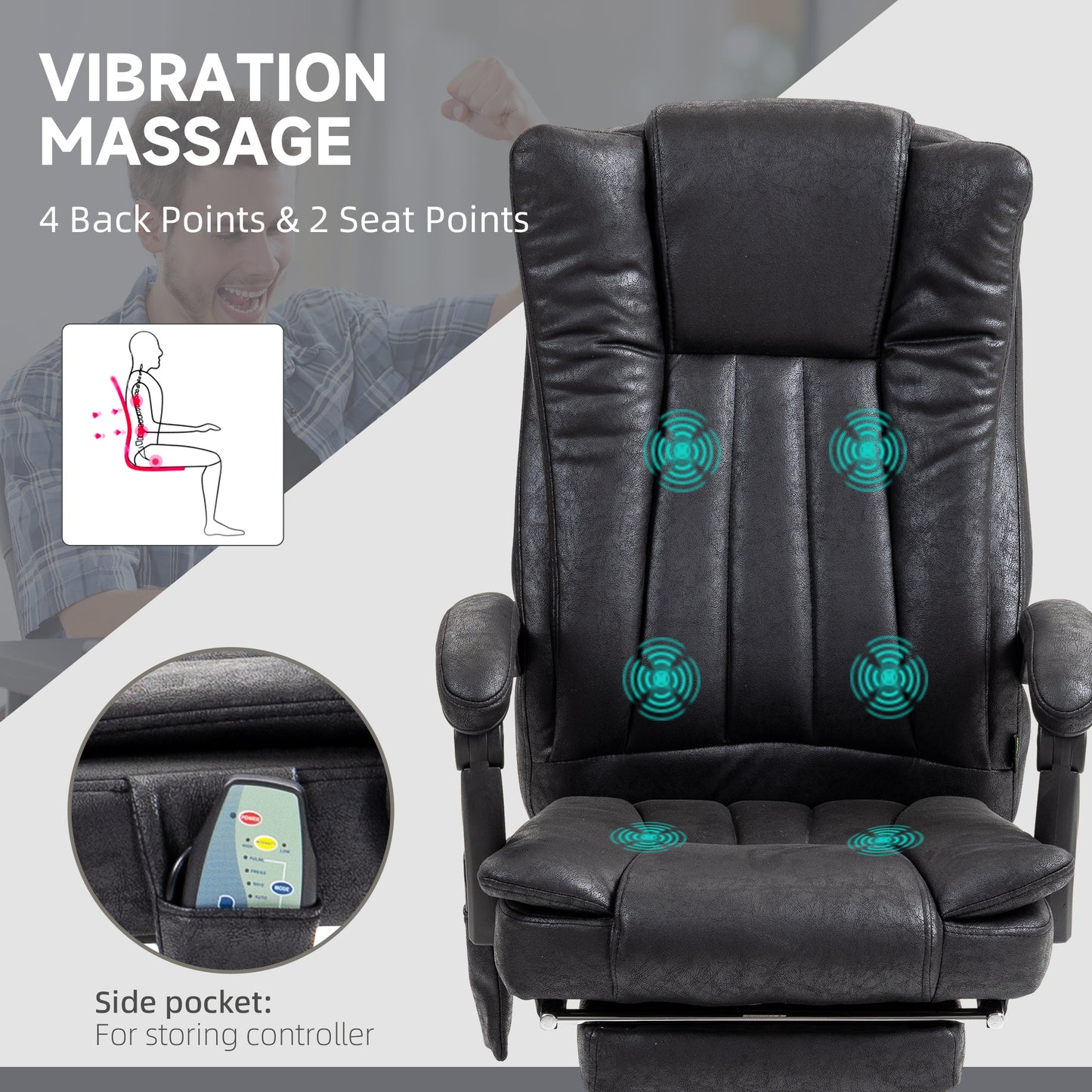 Office Chair 6-point Vibration Massage Chair Micro Fiber Recliner with Retractable Footrest Black Massage Chairs   at Gallery Canada