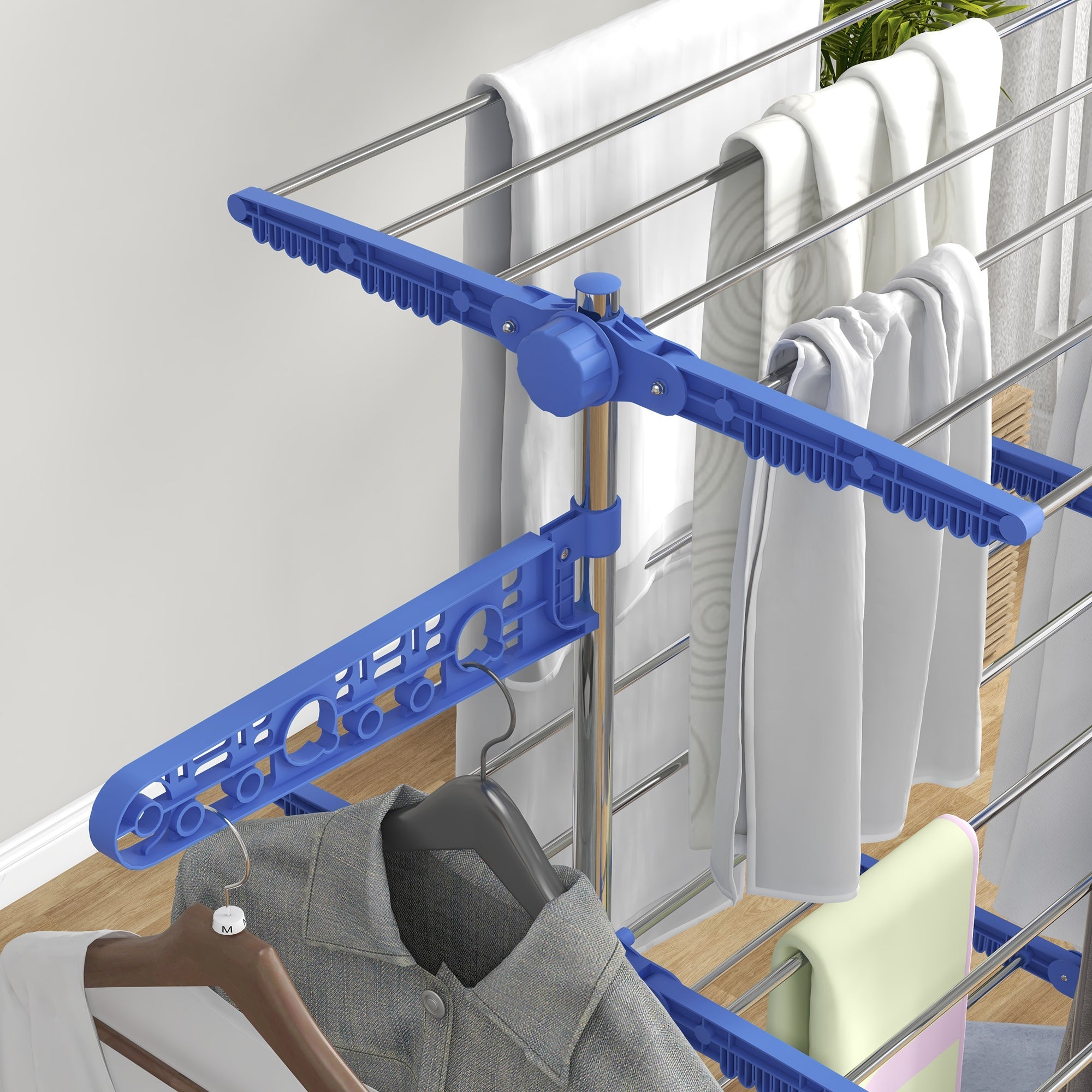 Stainless Steel 3-Tier Collapsible Clothes Drying Rack with Wheels, Blue Bath Accessories   at Gallery Canada