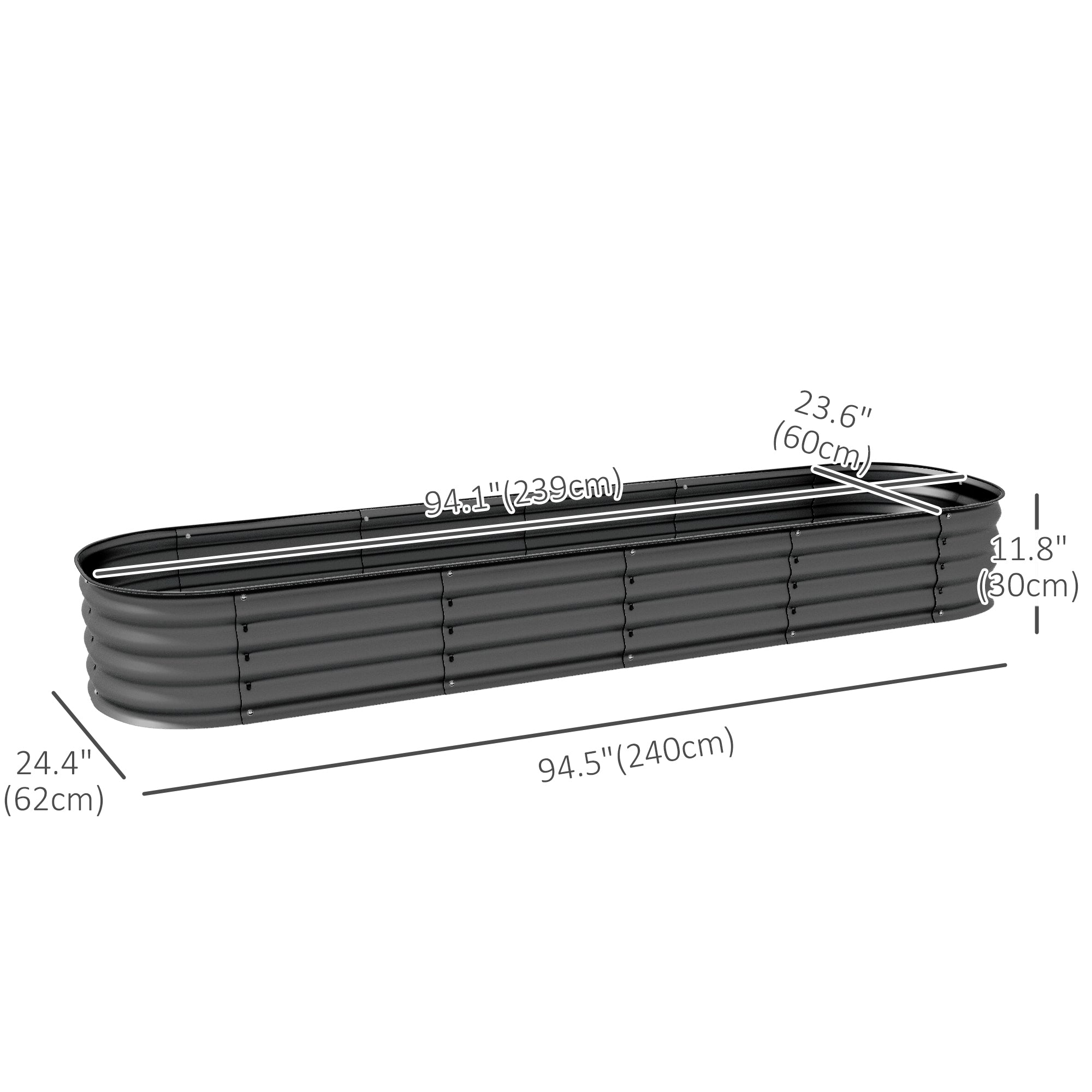 7.9 x 2 x 1ft Galvanized Raised Garden Bed Kit, Metal Planter Box with Safety Edging, Dark Grey Raised Garden Beds at Gallery Canada