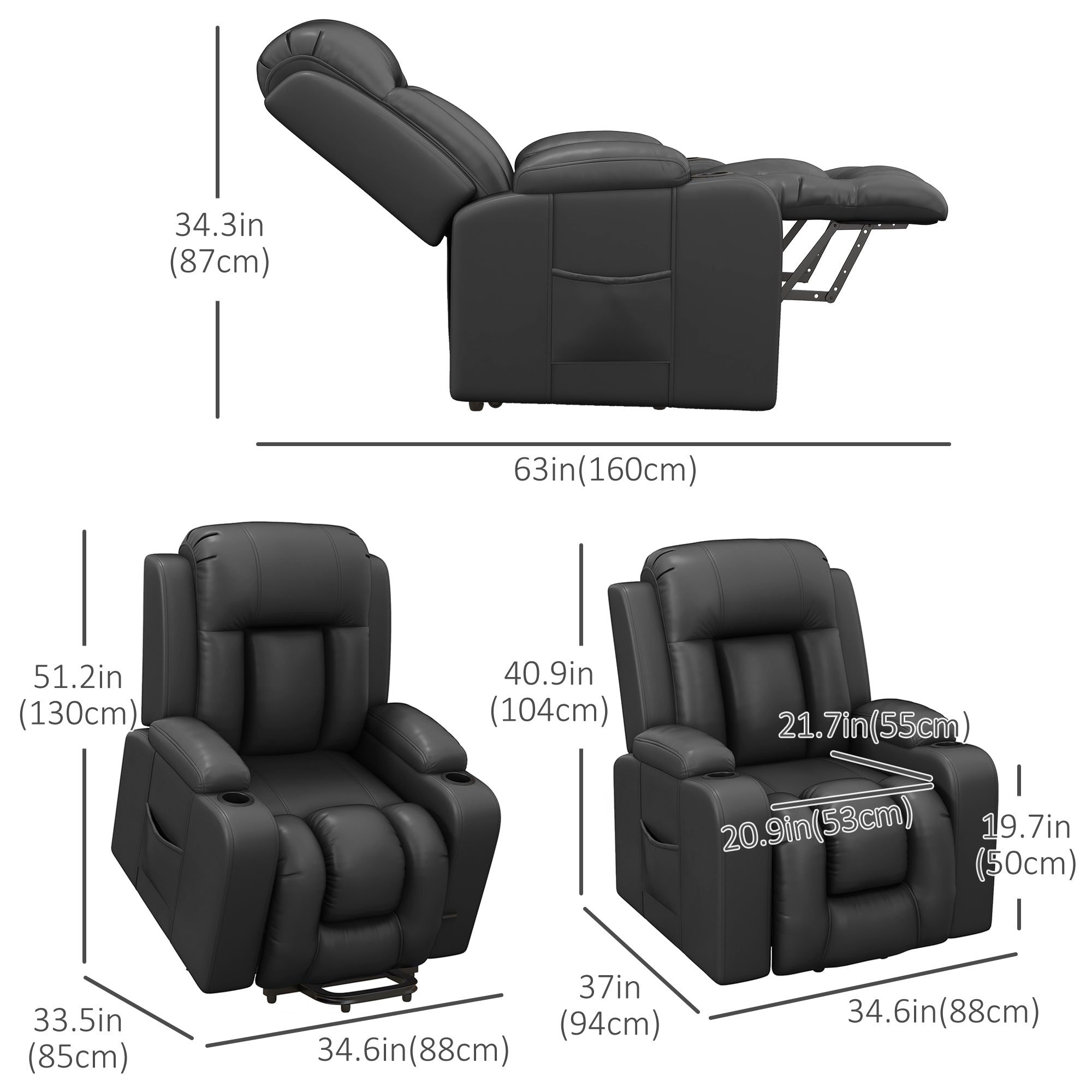 Electric Lift Chair for Elderly, Power Recliner with Footrest, Remote Control, Cup Holders for Living Room, Grey Electric Power Lift Chairs at Gallery Canada