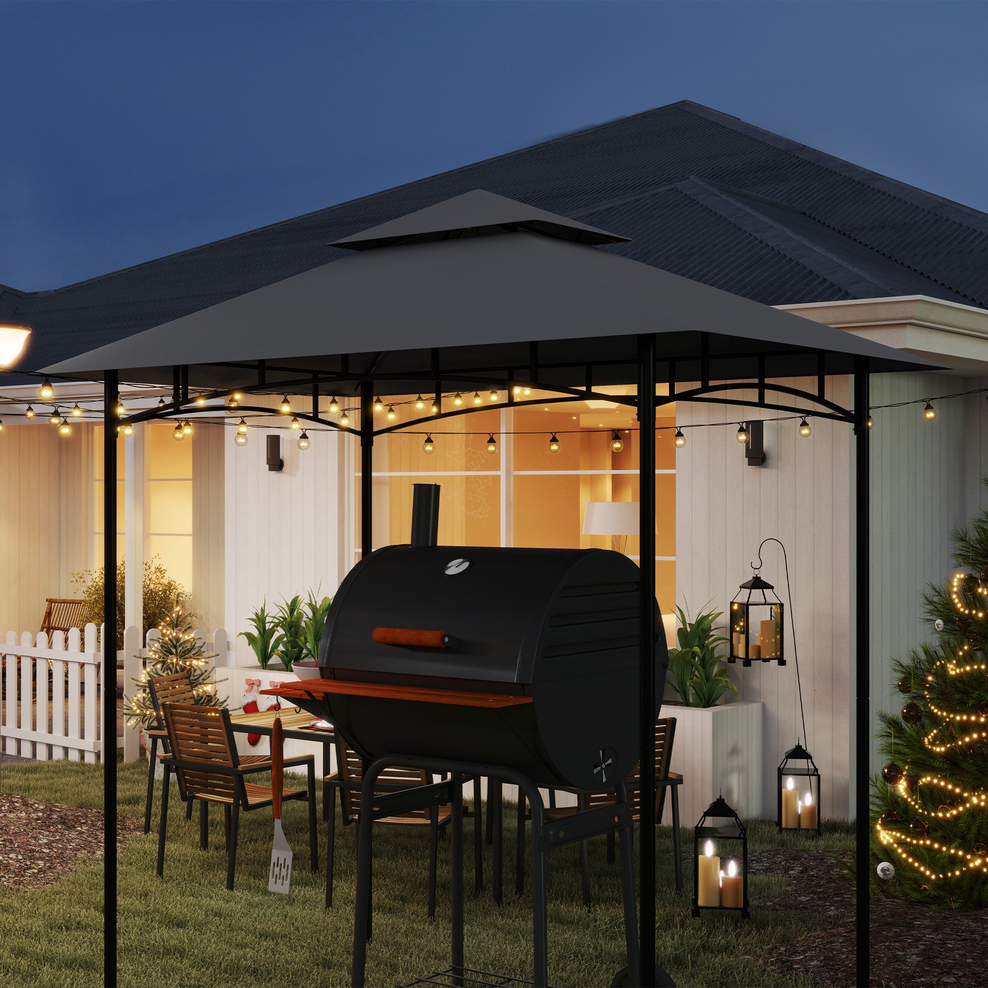 BBQ Gazebo Canopy Replacement Roof, 5' x 8' Grill Gazebo Roof with UPF50+ Double Tiered Top Cover, Dark Grey Gazebo Canopy Replacement at Gallery Canada