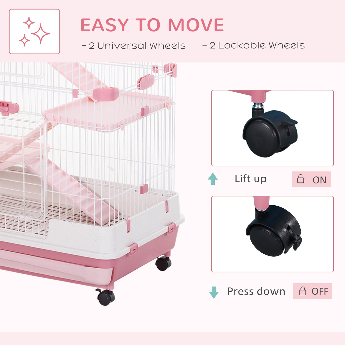 32"L 4-Level Small Animal Cage with Universal Lockable Wheels, Slide-out Tray for Bunny, Chinchillas, Ferret, Pink Houses & Habitats   at Gallery Canada