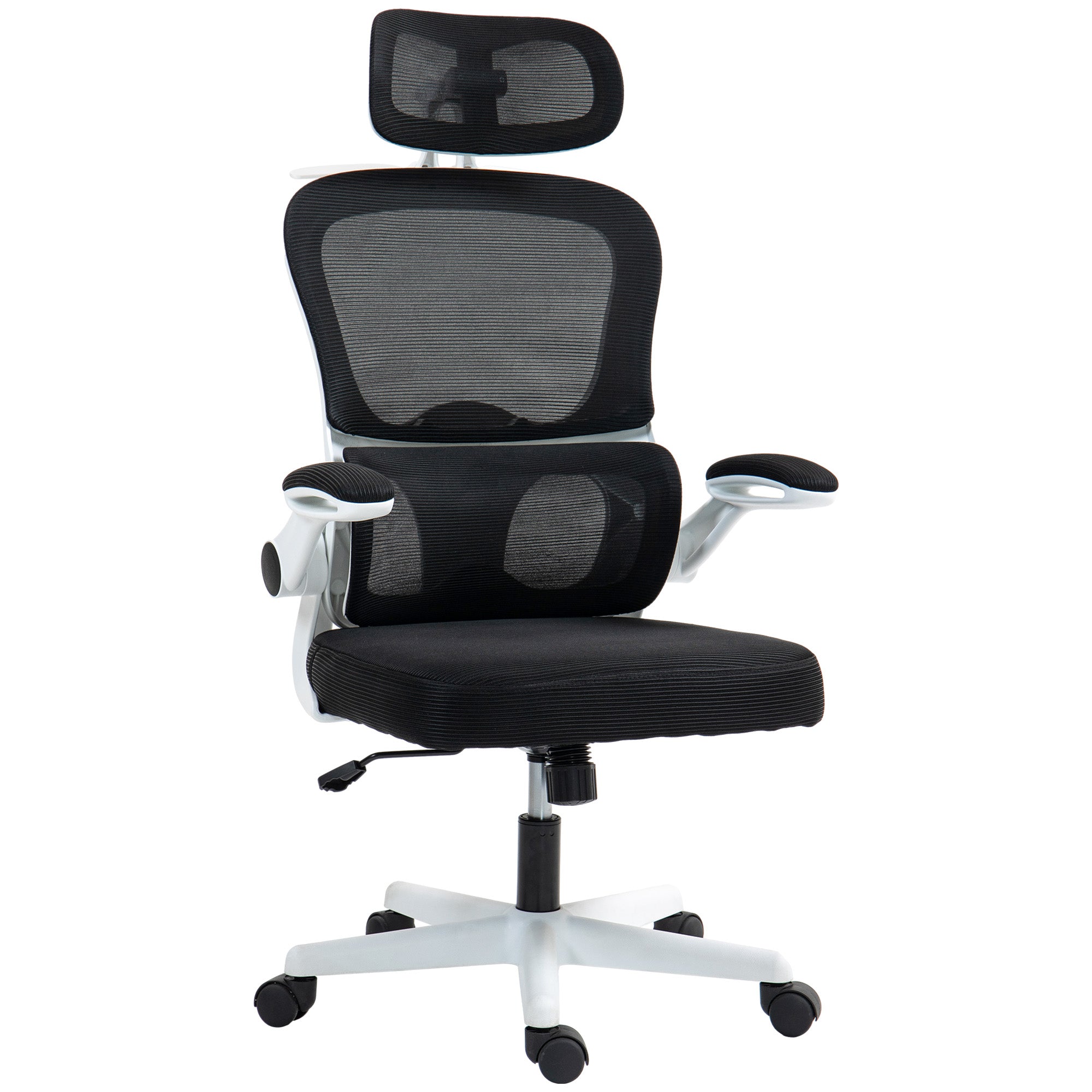 Mesh Office Chair, Ergonomic Desk Chair with Flip-up Armrest, Rotatable Headrest, Adjustable Lumbar Support, Black Office Chairs at Gallery Canada