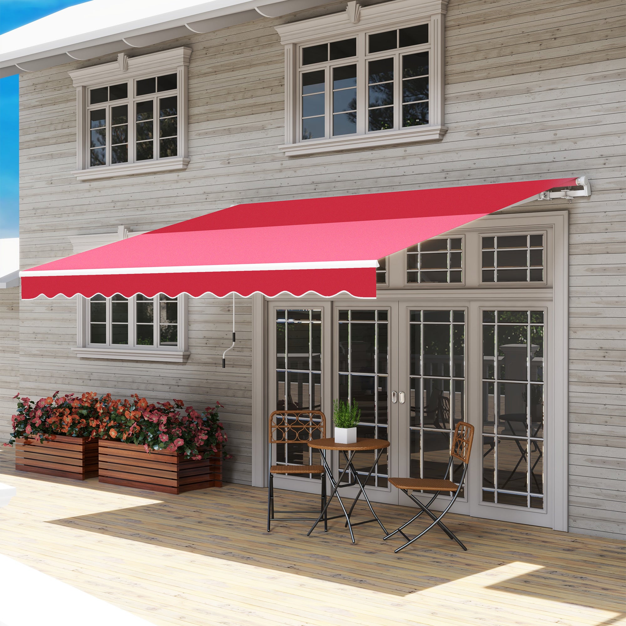 12' x 10' Retractable Awning Patio UV Resistant Fabric and Aluminum Frame for Deck, Balcony, Yard, Wine Red Deck Awnings at Gallery Canada