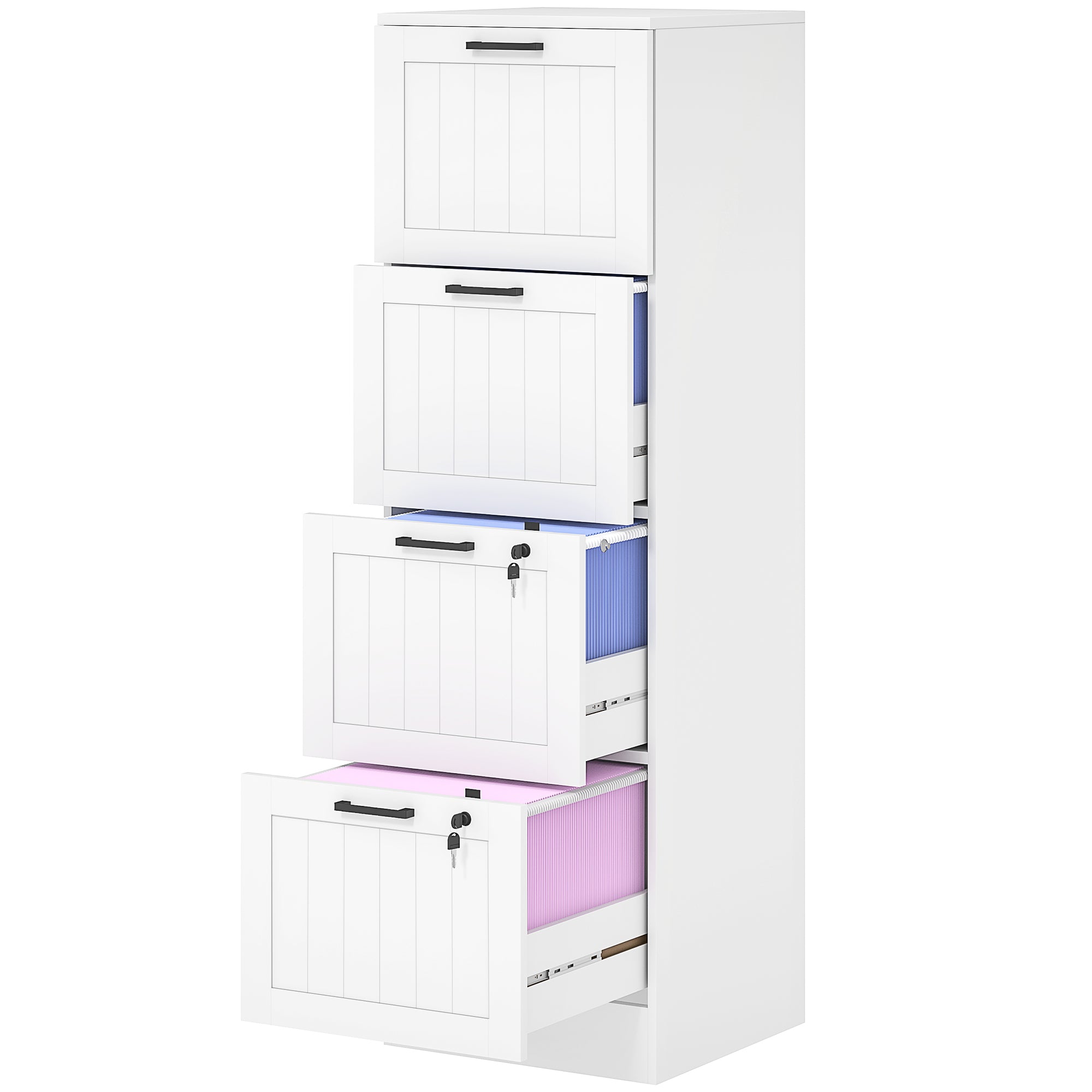 4 Drawer Filing Cabinet with Lock, Office Storage Cabinet with Adjustable Hanging Bars for A4 Letter Size Files, White Office Cabinets & Cupboards at Gallery Canada