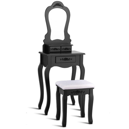 Makeup Dressing Table and Bench 3 Drawers and Cushioned Stool for Girls, Black - Gallery Canada