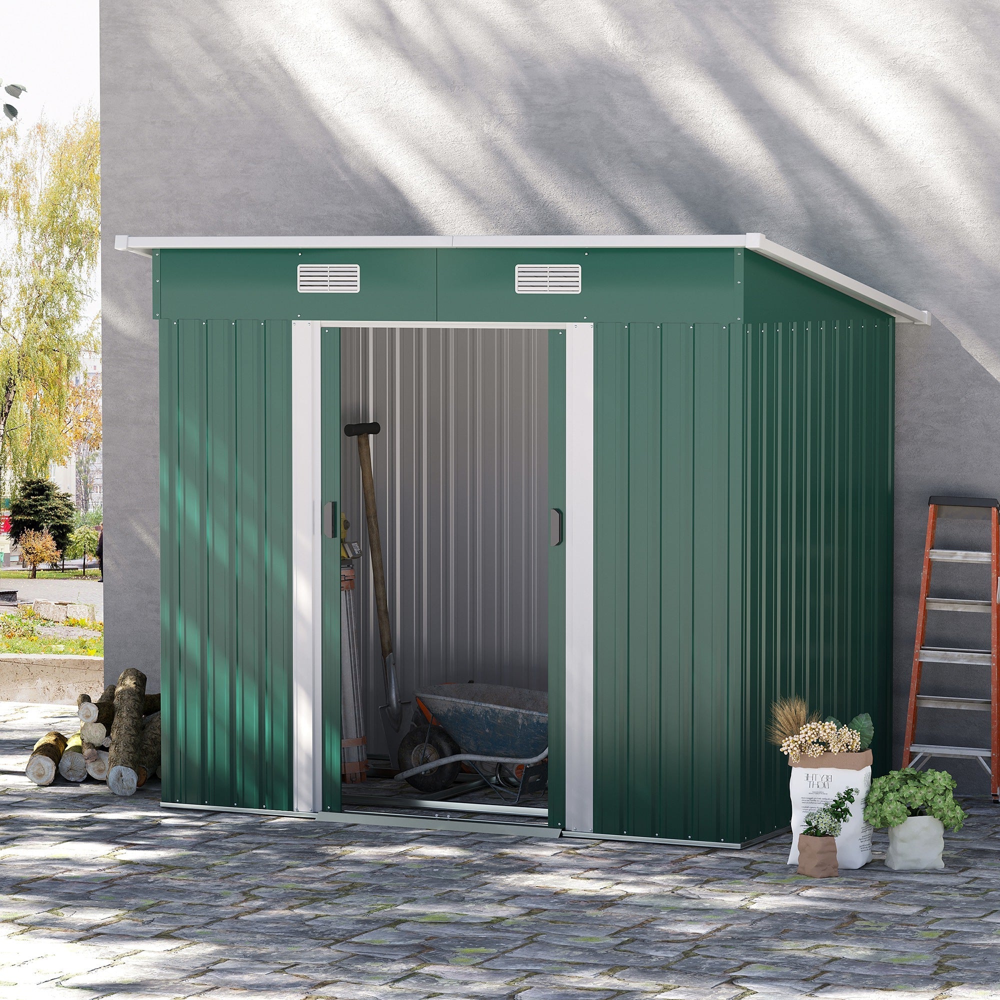 7'x 4' Metal Patio Storage Shed Garden Lockable Shed Tool Utility Storage Unit, Green Sheds   at Gallery Canada