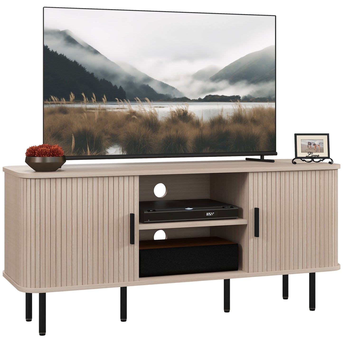 TV Stand Cabinet for TVs up to 55 Inches, TV Unit with Storage Shelves and Cabinets for Living Room, Oak Tone TV Stands   at Gallery Canada