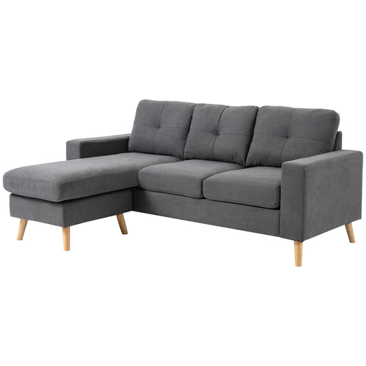 Sectional Sofa Couch, L Shaped Couch with Reversible Chaise, Wooden Legs for Living Room, Bedroom, Dark Grey 3-Seater Sofas   at Gallery Canada