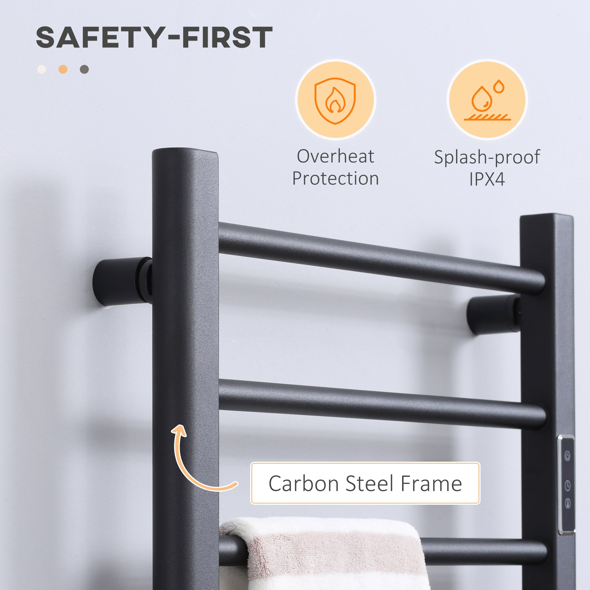 8-Bar Bathroom Heated Towel Rail with Built-in Timer and Led Indicators, Wall Mounted &; Free Standing Carbon Steel Electric Towel Warmer Towel Drying Rack, Plug-in, Black Bath Accessories at Gallery Canada