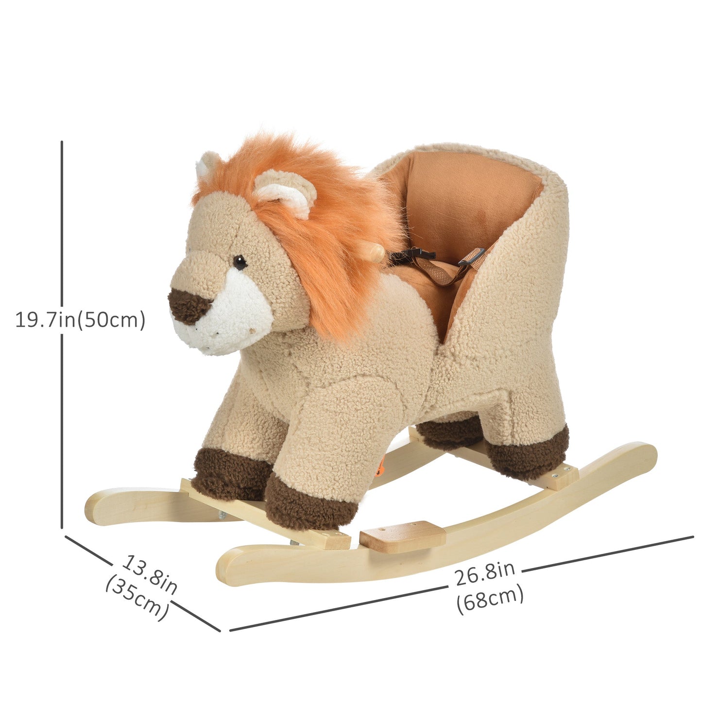 Baby Rocking Horse Lion Design Plush Stuffed Rocking Chair, Wooden Rocking Horse with Sound, Seat Belt for 18-36 Months Boys and Girls Gift, Brown Rocking Horses   at Gallery Canada