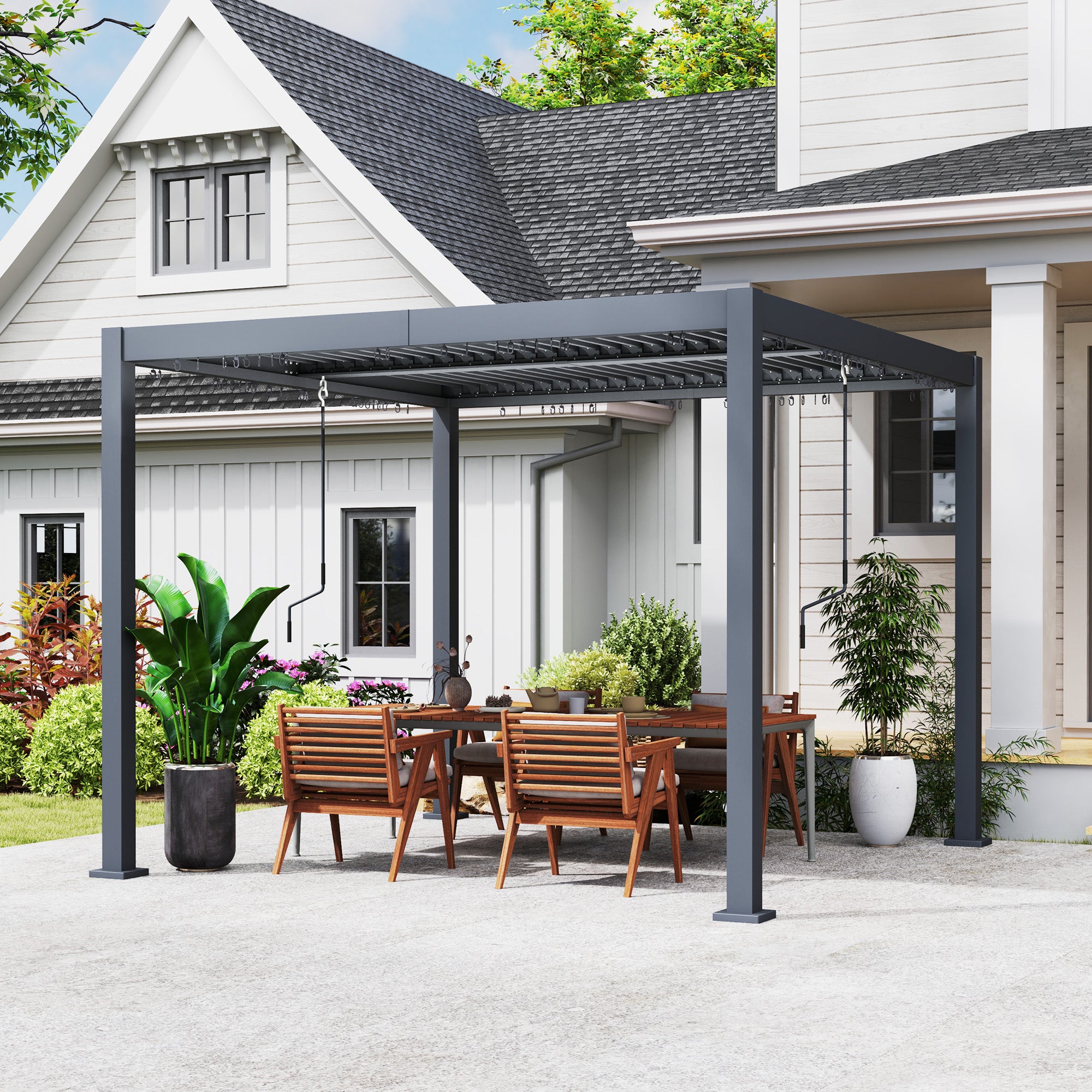 10' x 10' Louvered Pergola with Adjustable Metal Roof and Aluminum Frame, Outdoor Hardtop Gazebo with Drainage System Pergolas at Gallery Canada