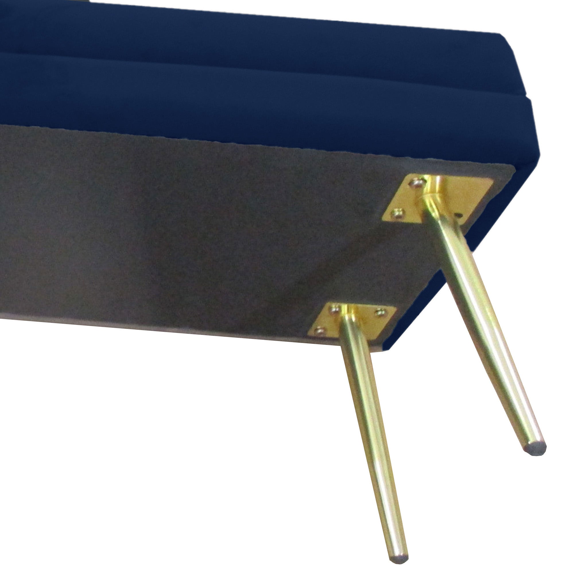 End of Bed Bench, Velvet-feel Upholstered Bench with Thick Padded Seat and Steel Legs, Modern Bedroom Bench, Dark Blue Storage Ottomans & Benches   at Gallery Canada