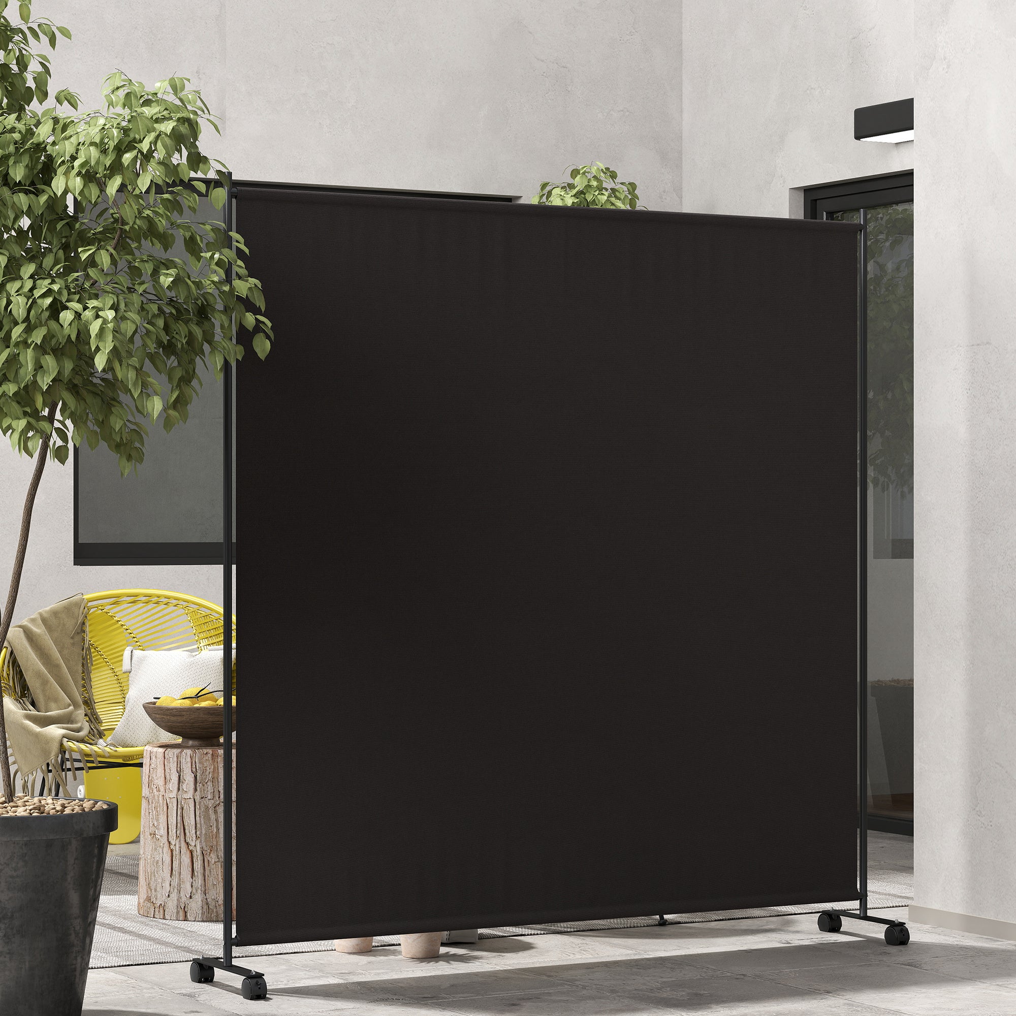 Outdoor Room Divider with Castor Wheels, Rolling Privacy Screen for Patio Backyard Pool Hot Tub, 6ft Tall Side Awnings Black at Gallery Canada