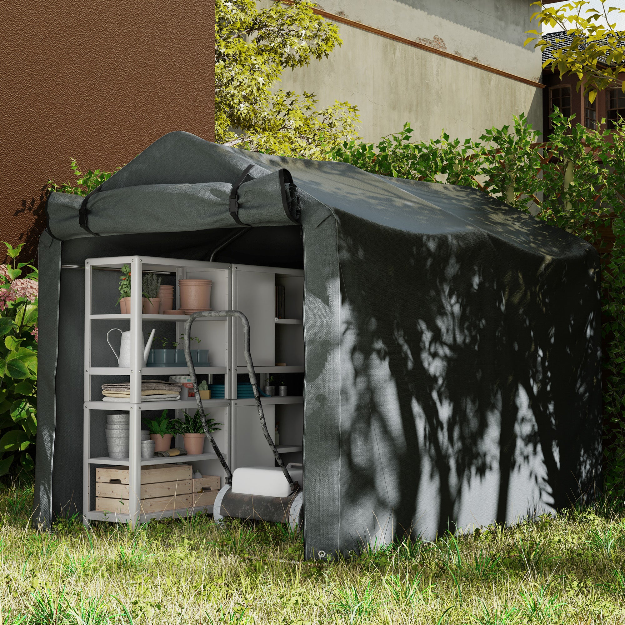 Outdoor Storage Shed, UV Resistant Bike Tent with Roll-up Zipper Door, Portable Shed for Bike, Motorcycle, Dark Grey Sheds at Gallery Canada