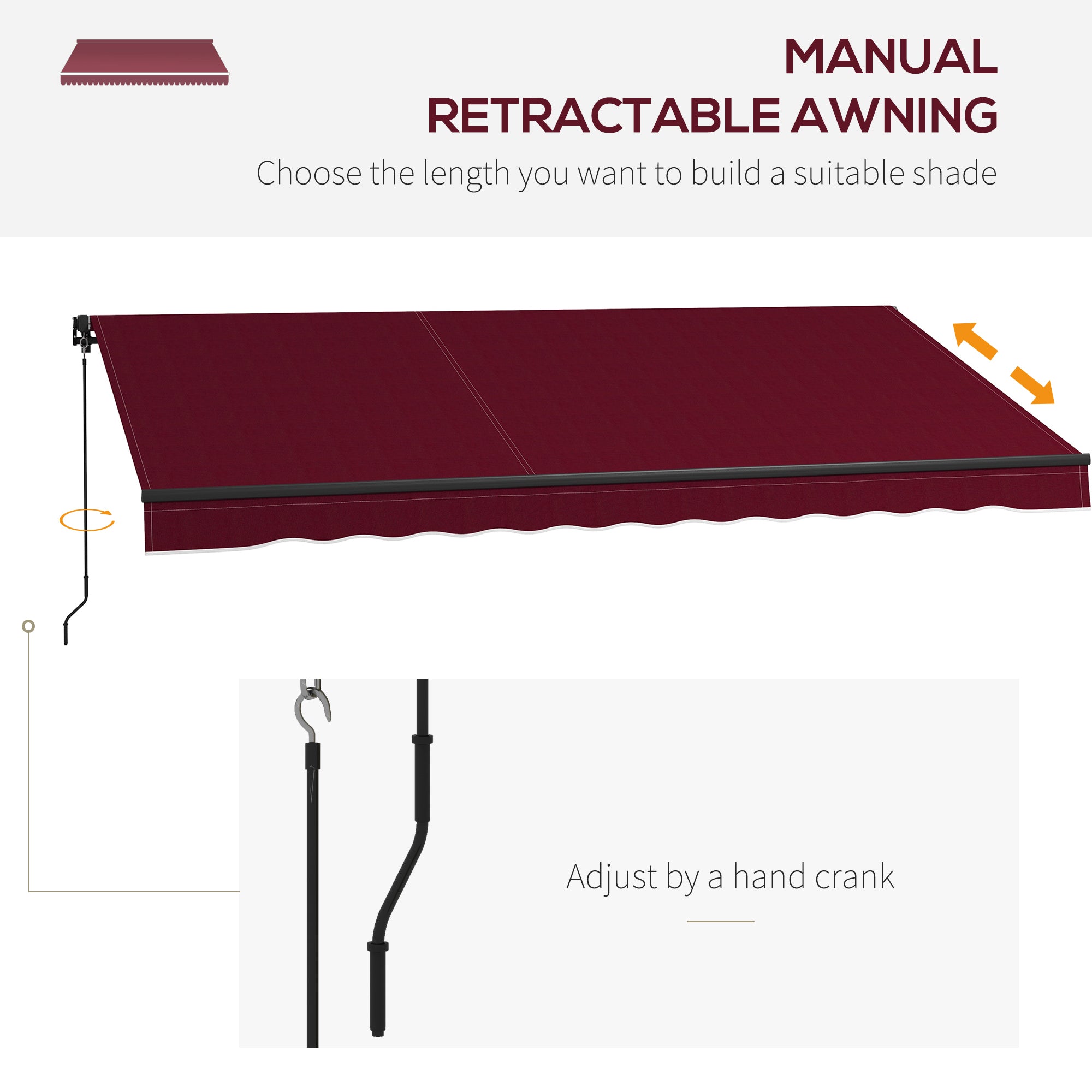 13' x 10' Retractable Awning, 280gsm UV Resistant Sunshade Shelter, for Deck, Balcony, Yard, Wine Red Window Awnings at Gallery Canada